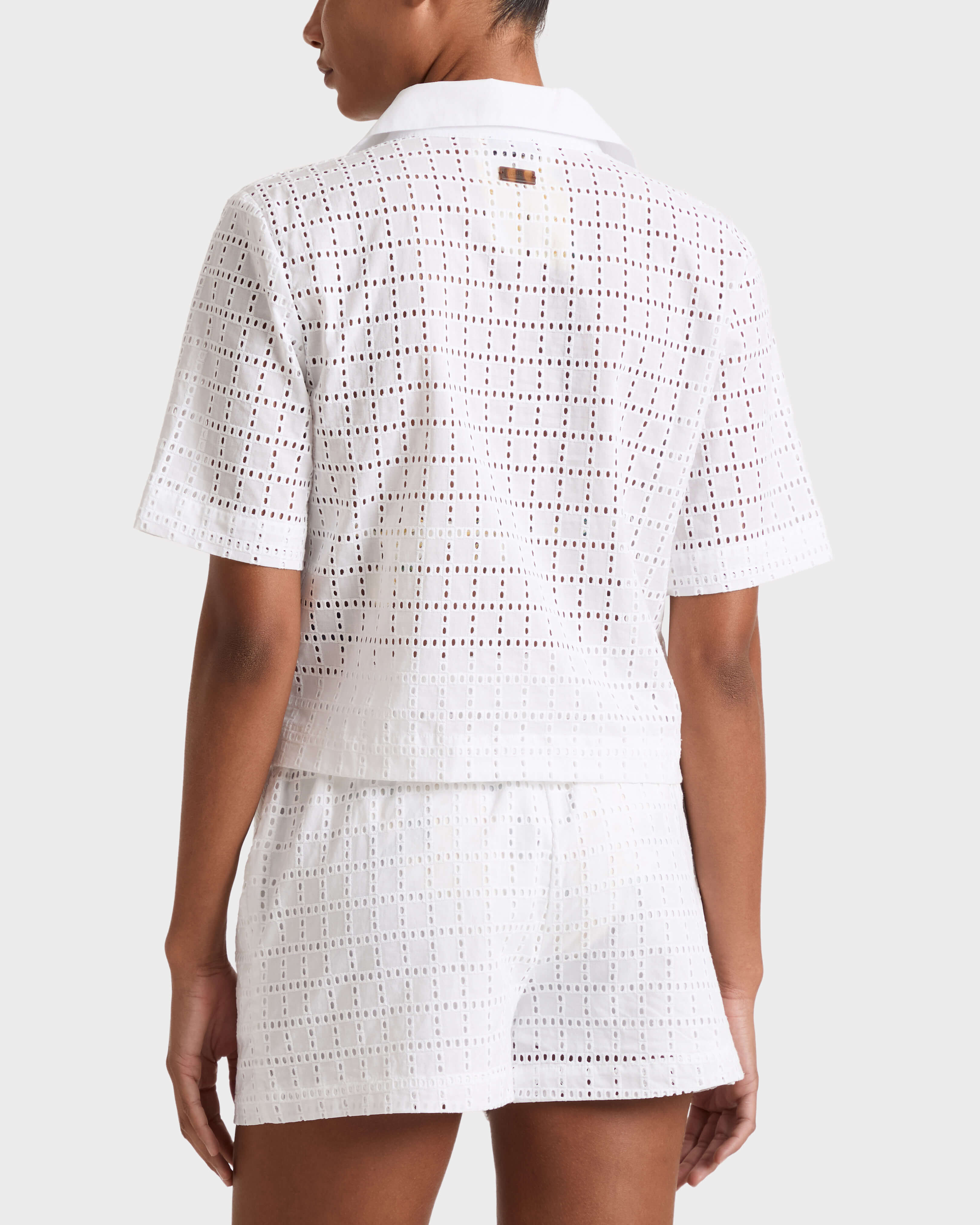Women Geometric Broderie Anglaise Shirt WHITE backworn view