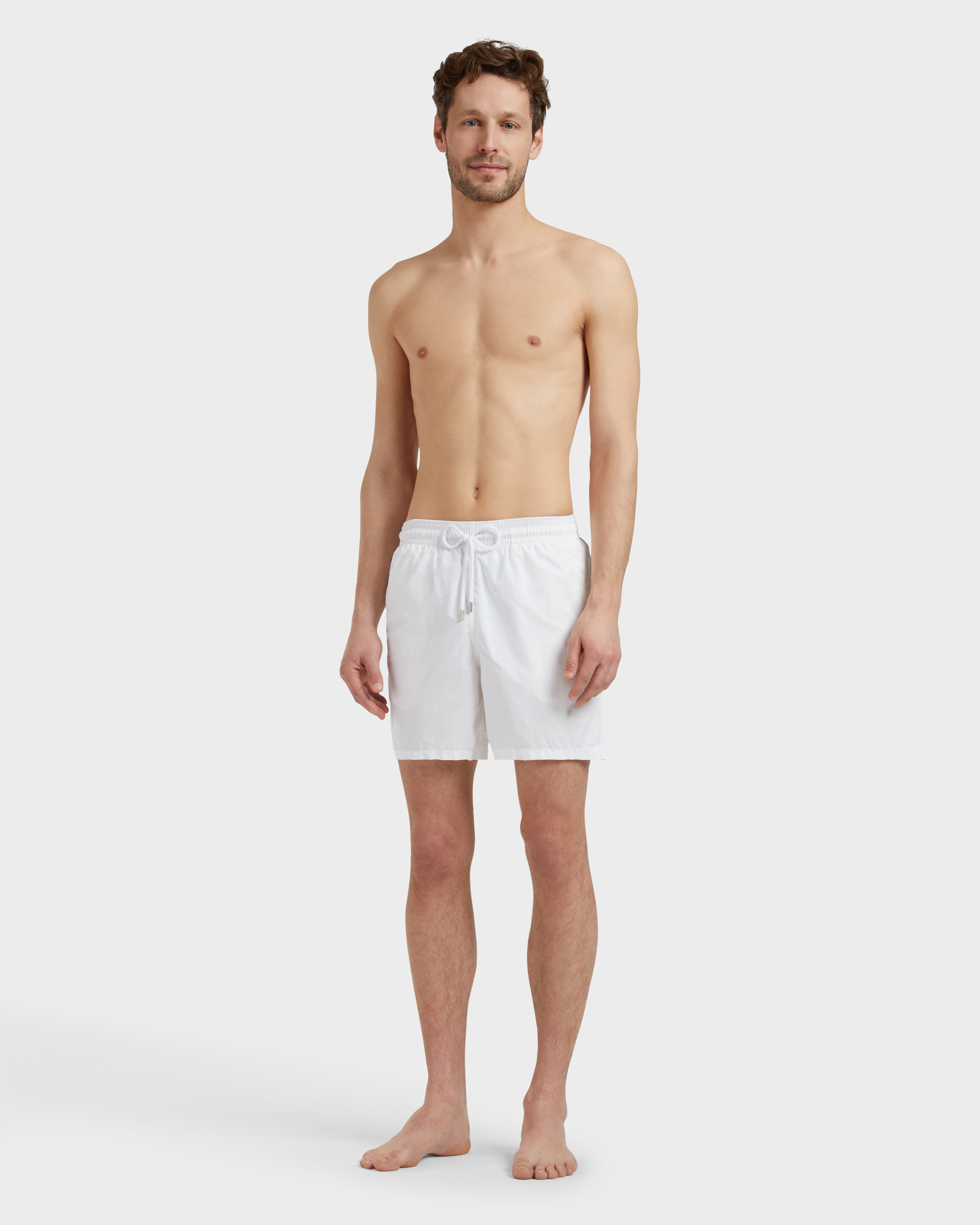 Men Swim Shorts Solid WHITE frontworn view