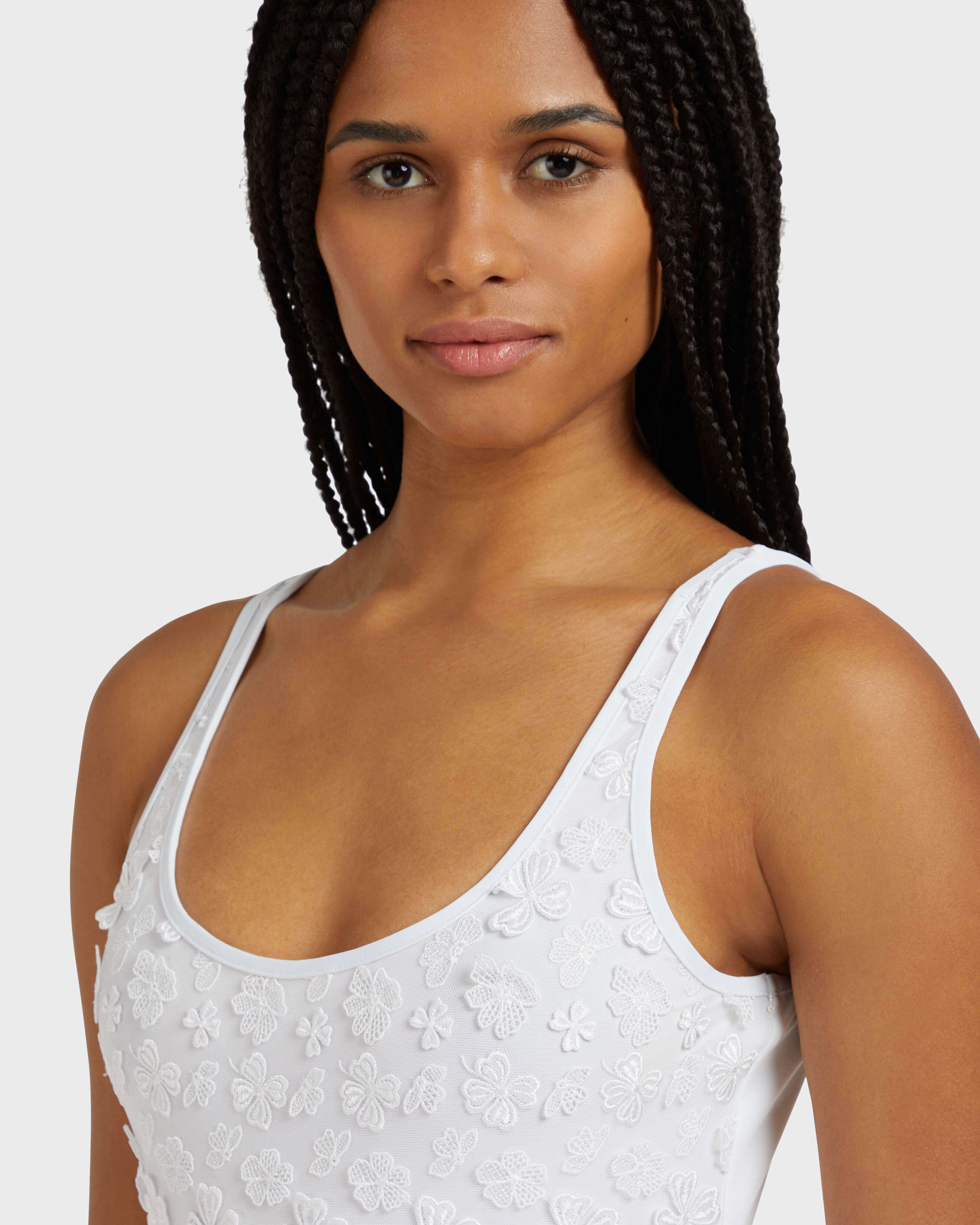 Women One-piece swimsuit Embroidered Flowers WHITE supp2 view