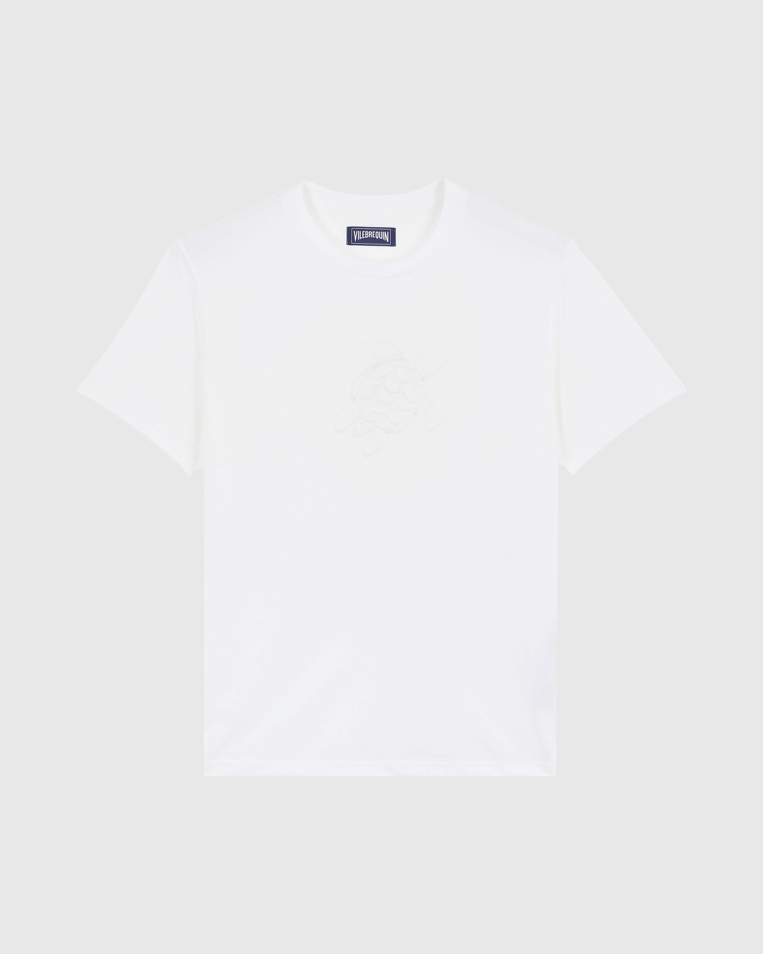 Men Cotton T-shirt Embroidered tone on tone Turtle WHITE front view