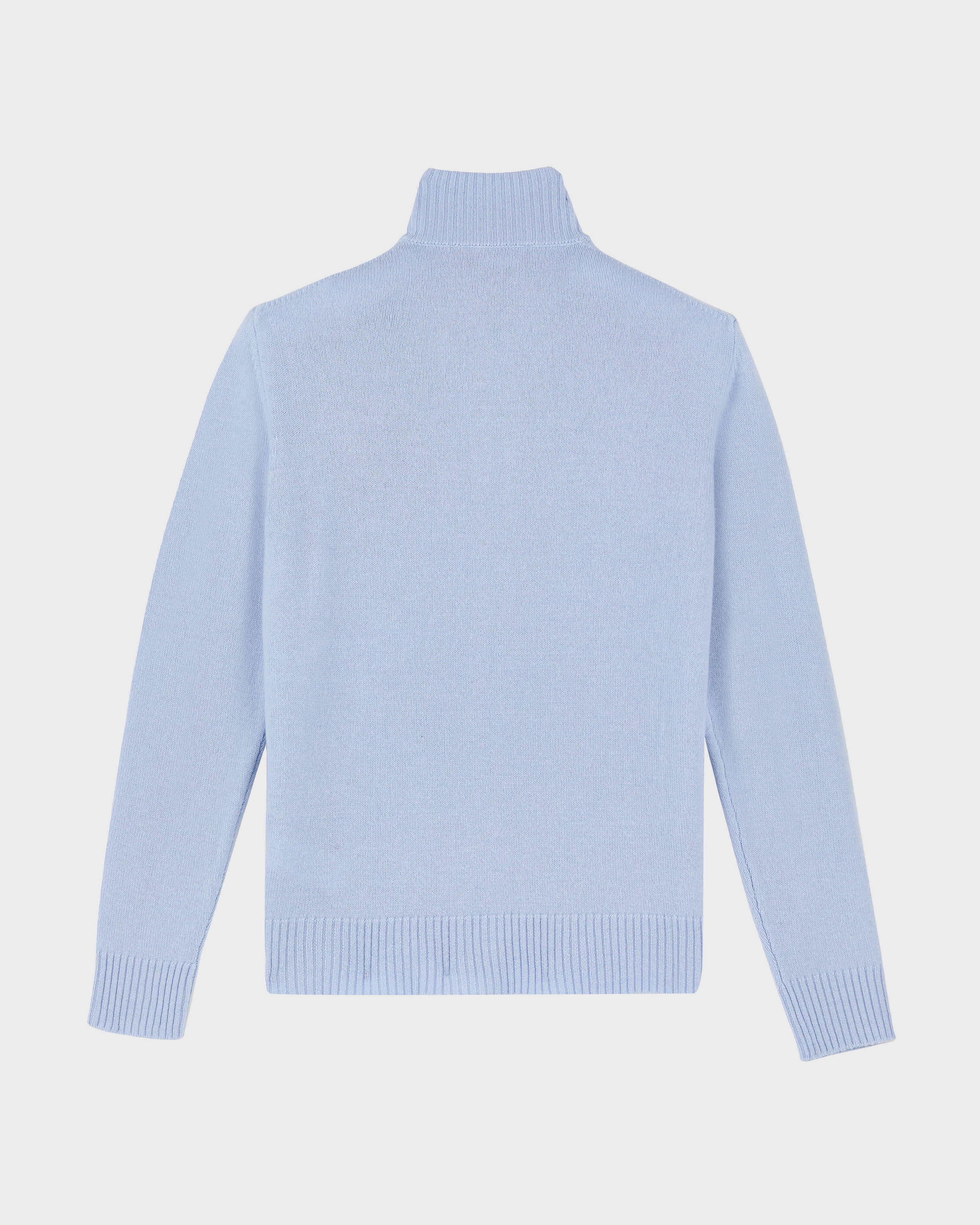 Men Wool Cashmere Full Zip Sweater Turtle TROPEZIAN BLUE back view