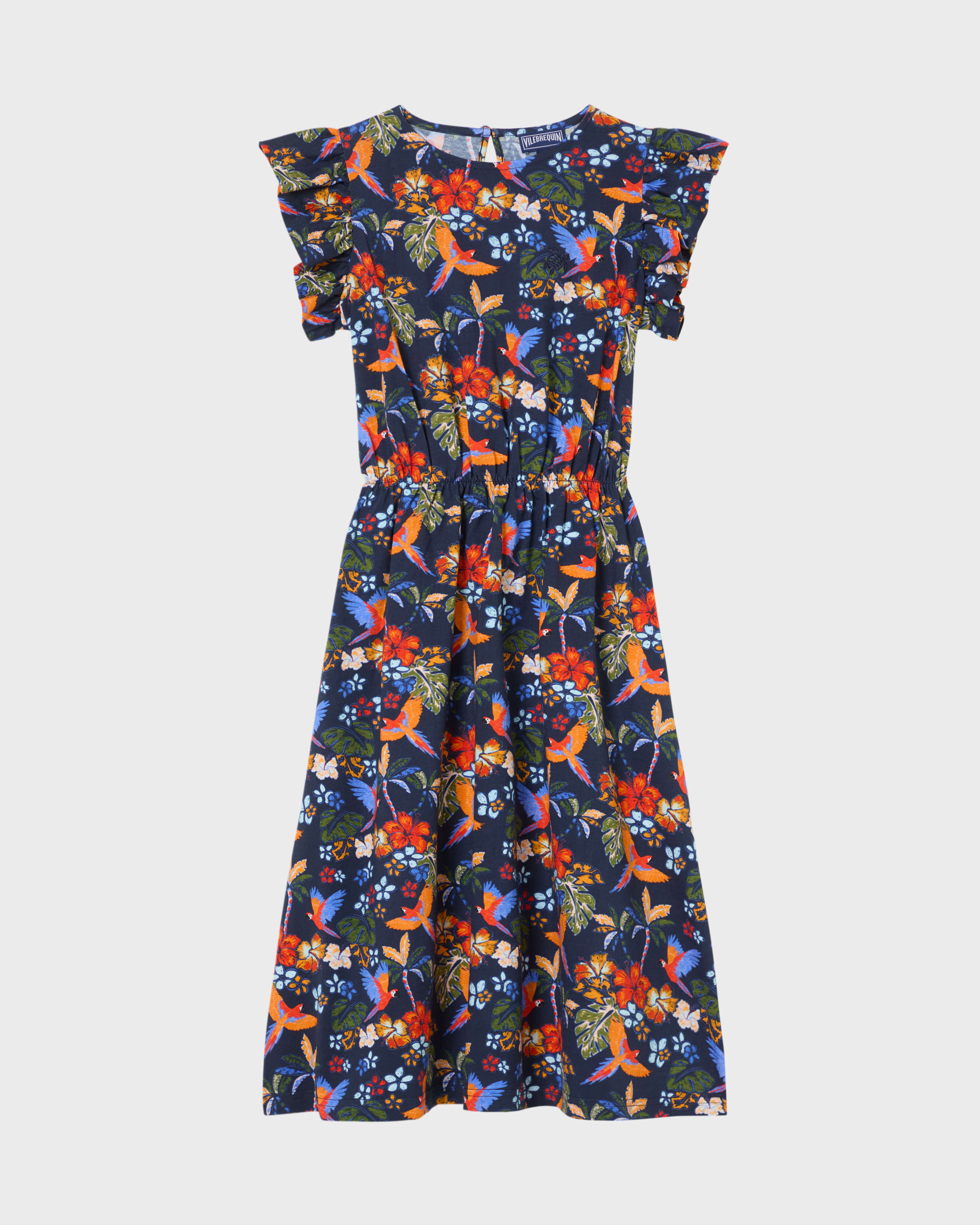 Robe en coton fille Salva BLEU MARINE front view