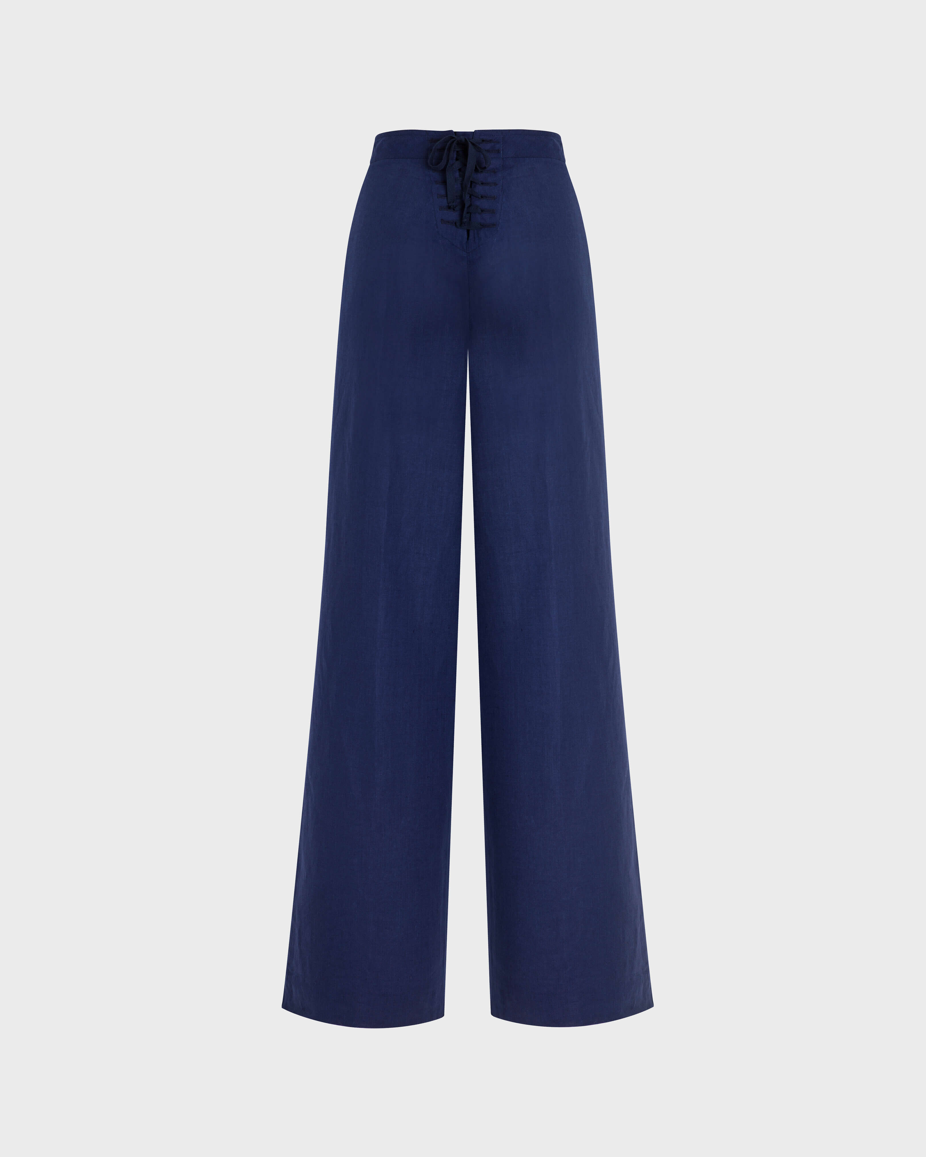Pantaloni donna in lino tinta unita - Vilebrequin x Ines de la Fressange BLU MARINE back view