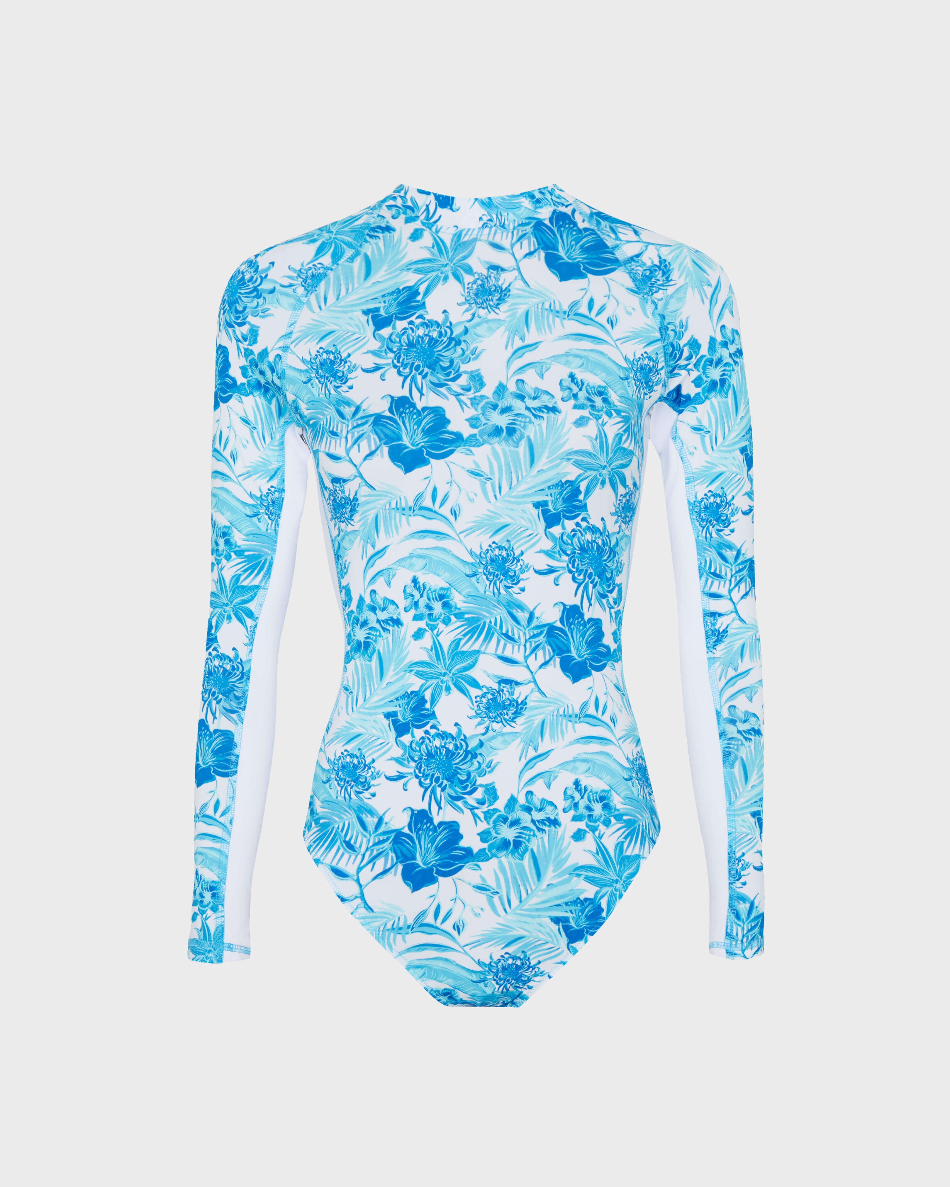Einteiliger Tahiti Flowers Langarm-Rashguard für Damen WEISS front view