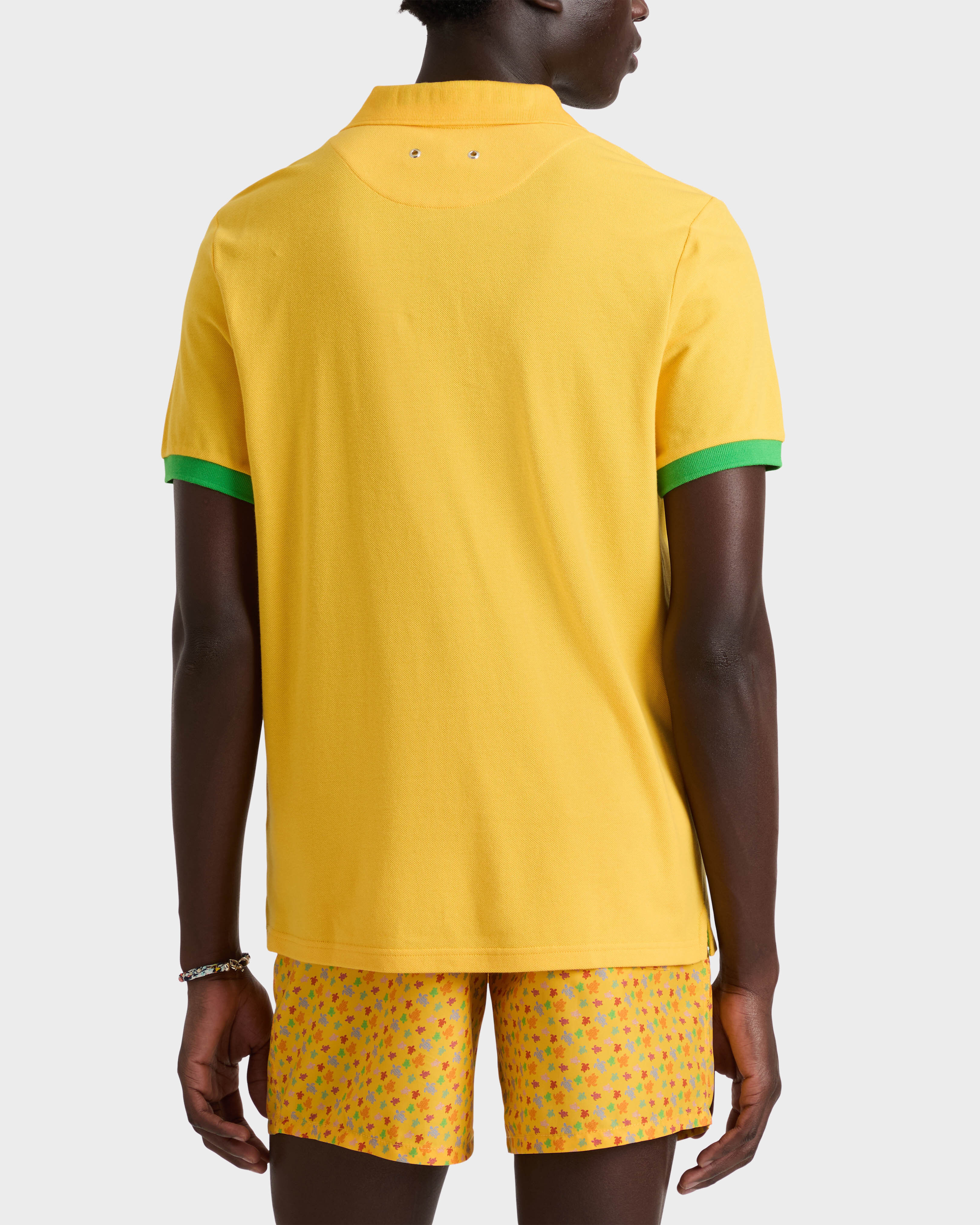 Men Cotton Pique Polo Shirt Solid CORN backworn view