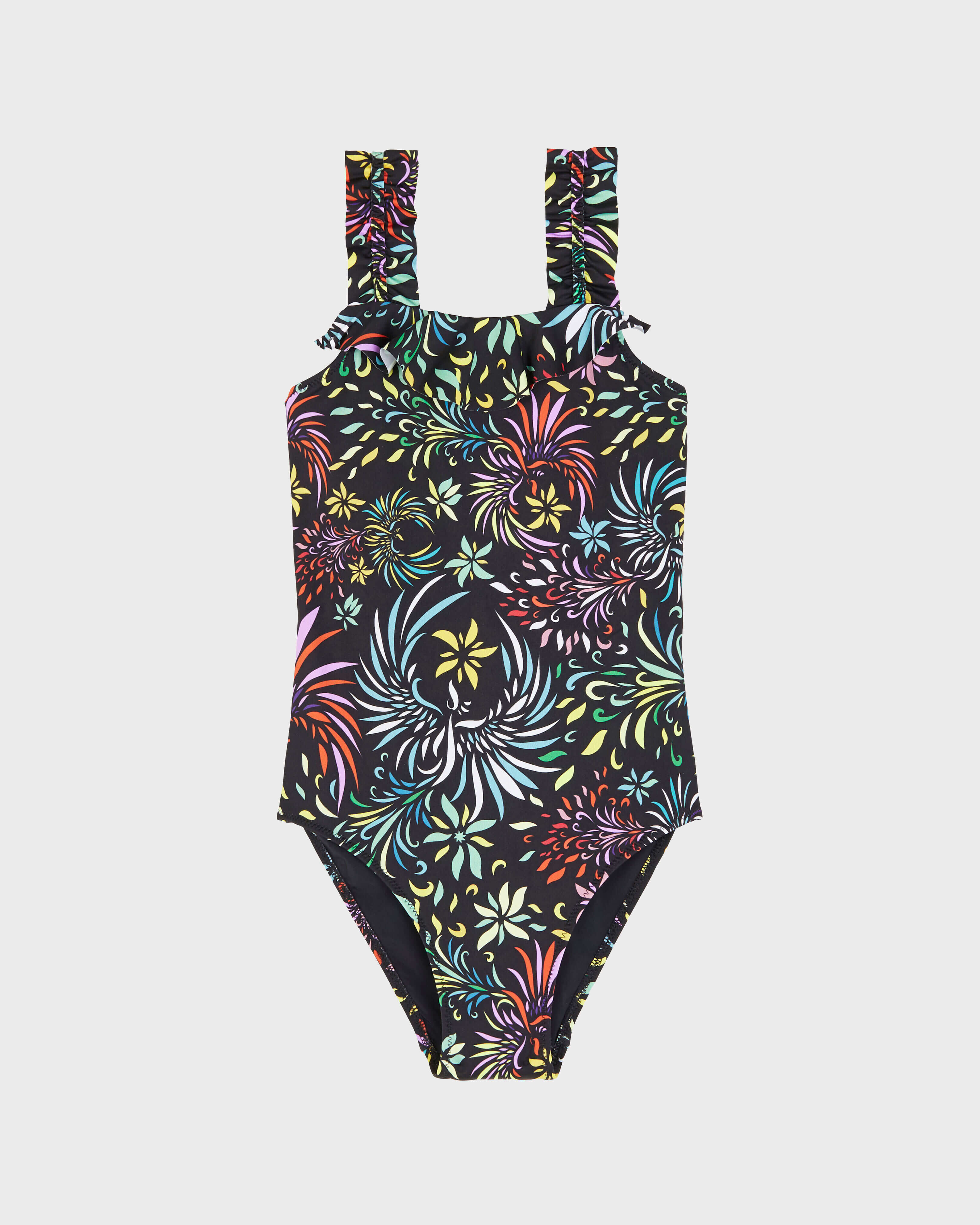 Girls One-piece Swimsuit Evening Birds BLACK front view