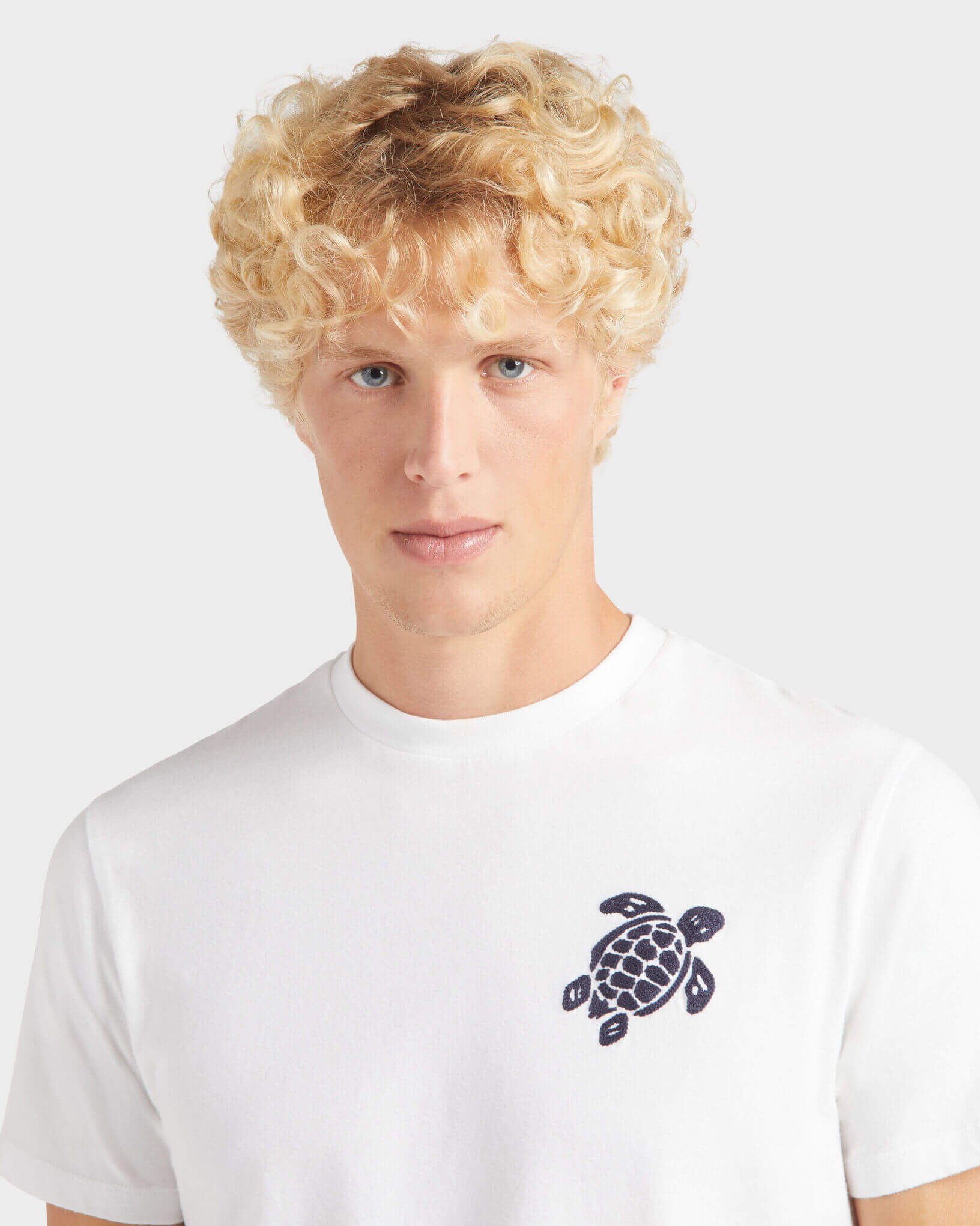 Men Organic Cotton T-shirt Big Turtle Embroidery WHITE supp2 view