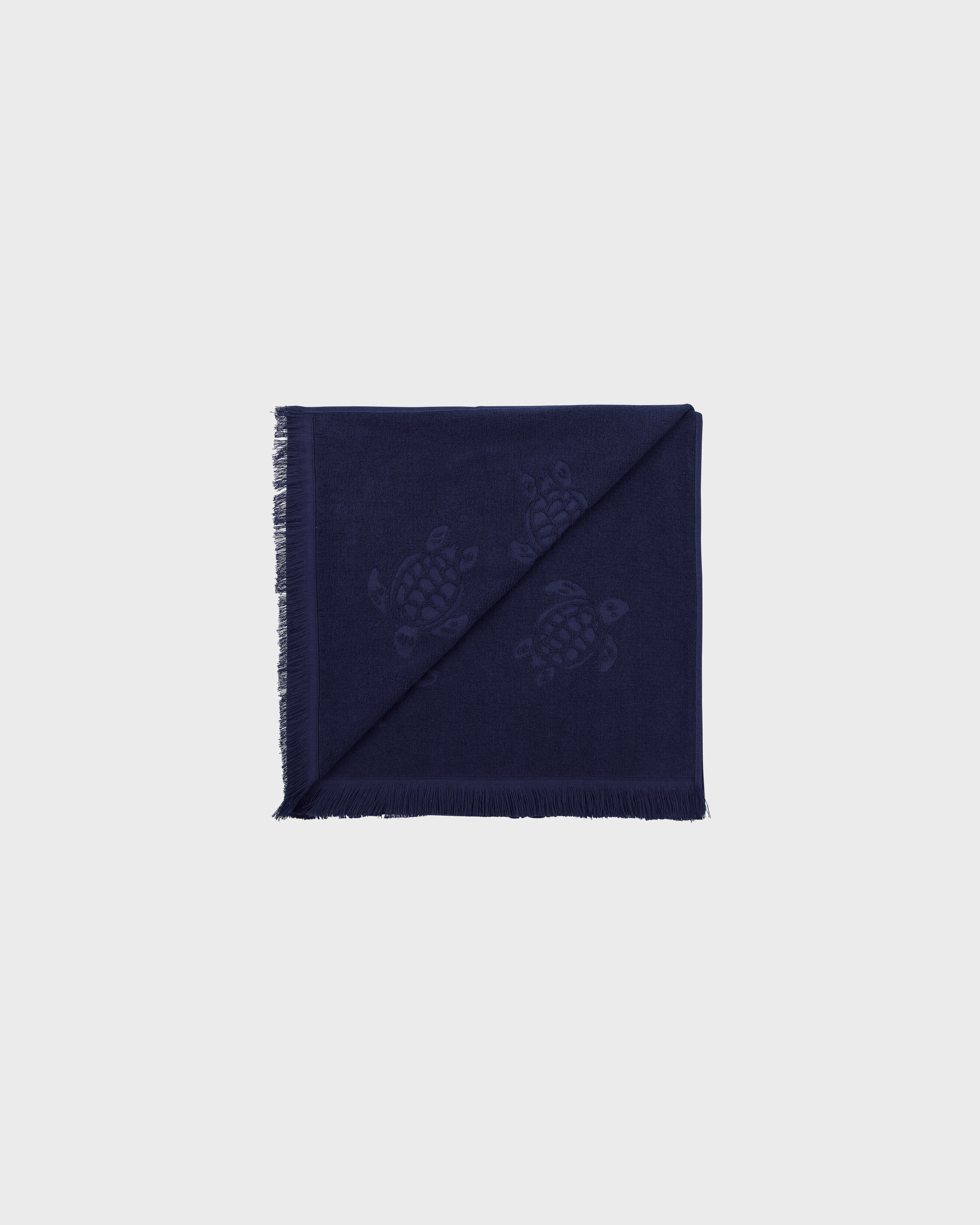 Beach Fouta in Organic Cotton Turtles Jacquard NAVY back view
