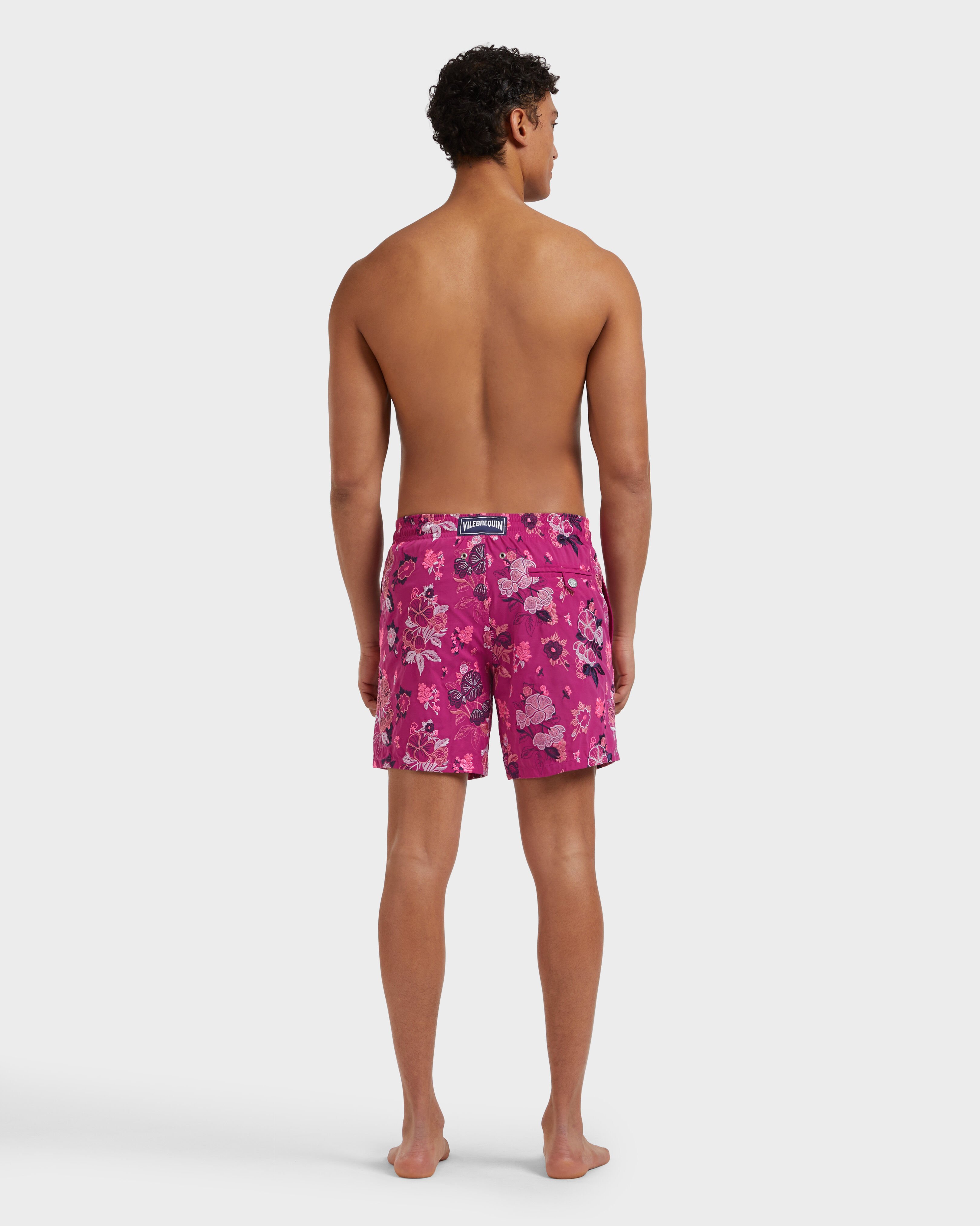 Men Swim Shorts Embroidered Flowers - Limited Edition CRIMSON PURPLE backworn view