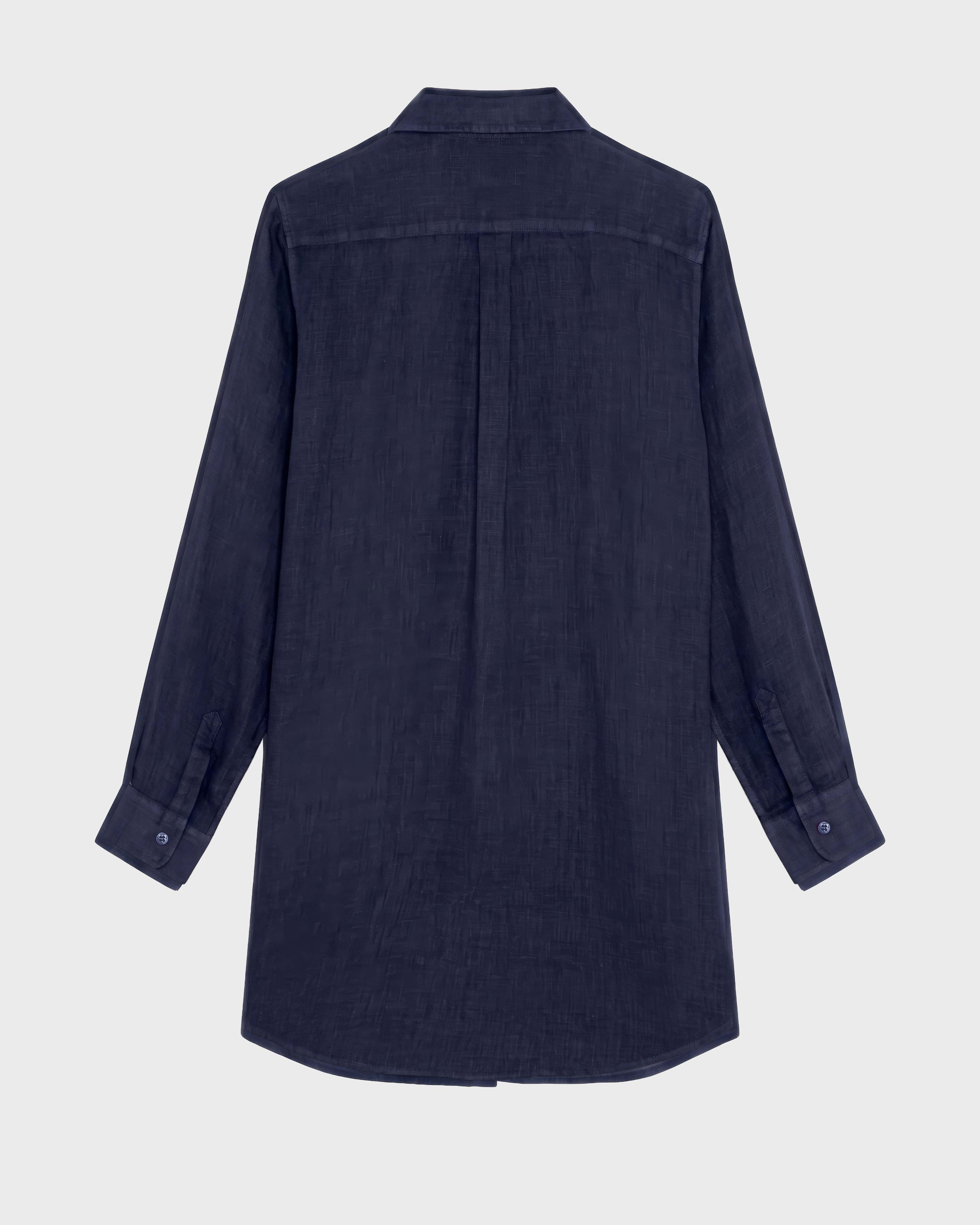 Women Linen Shirt Dress Solid NAVY back view
