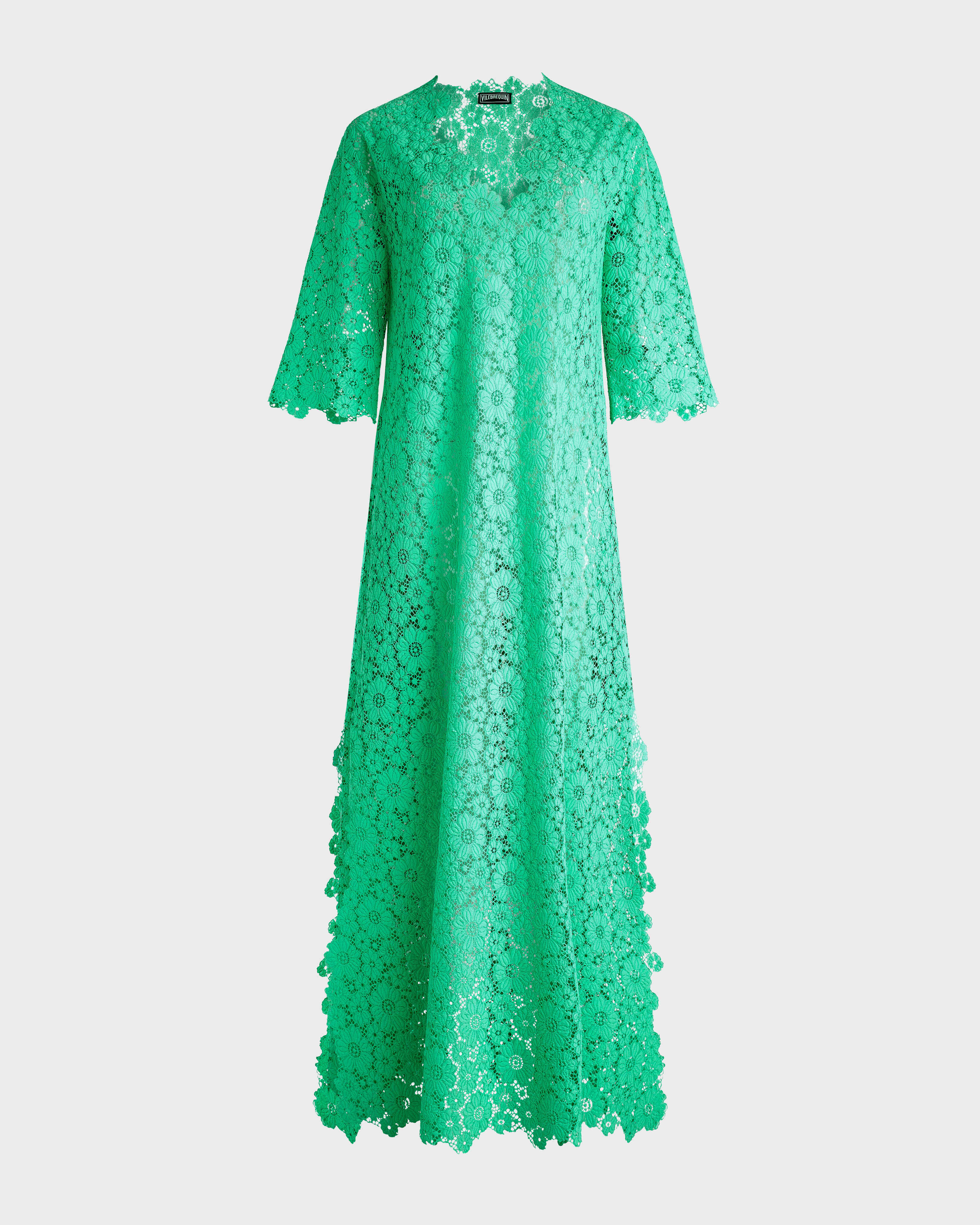Women Guipure Kaftan Flowers Lace GREEN PARADISE front view