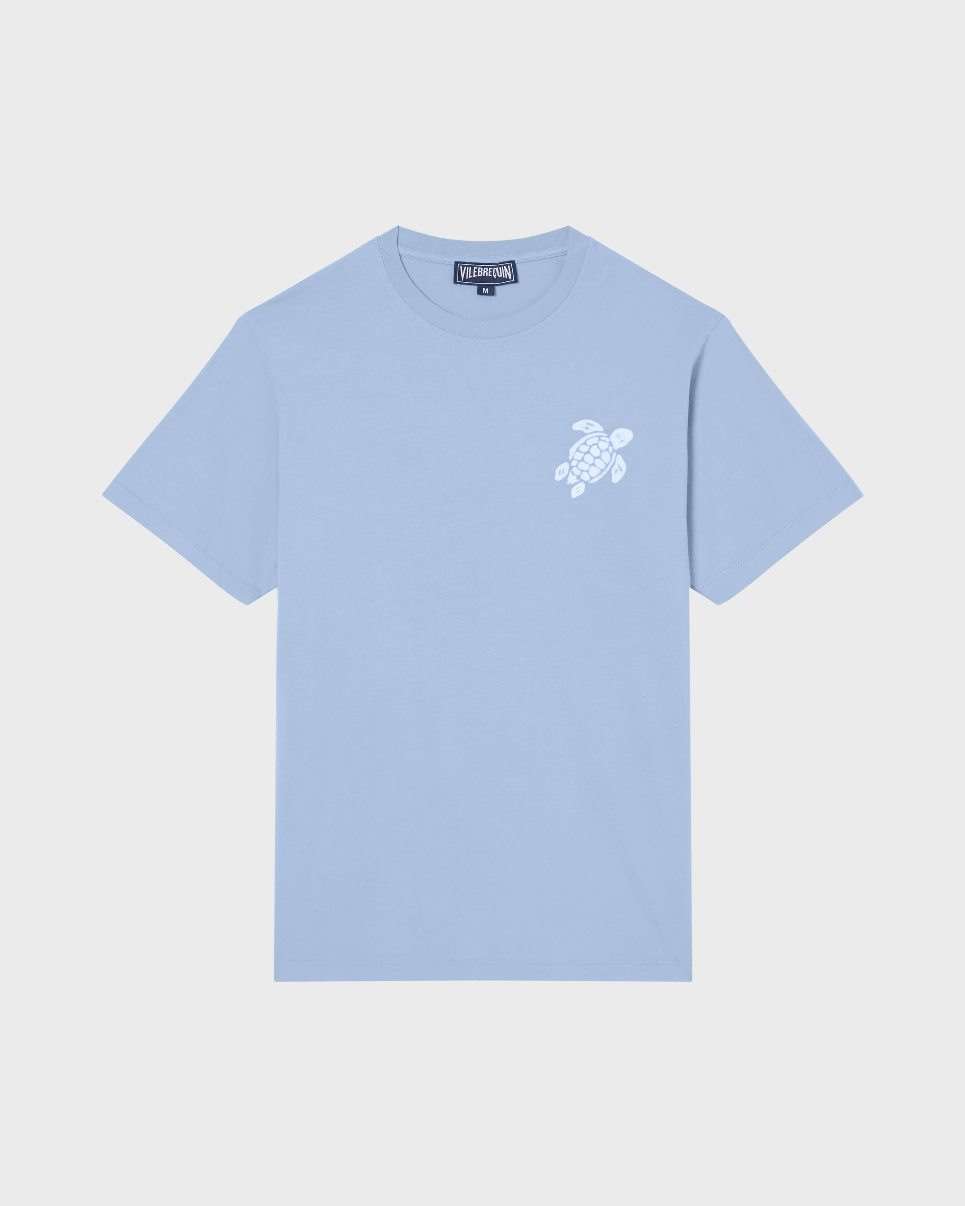 T-Shirt aus Bio-Baumwolle mit aufgestickter, großer Schildkröte für Herren CLOUDY front view