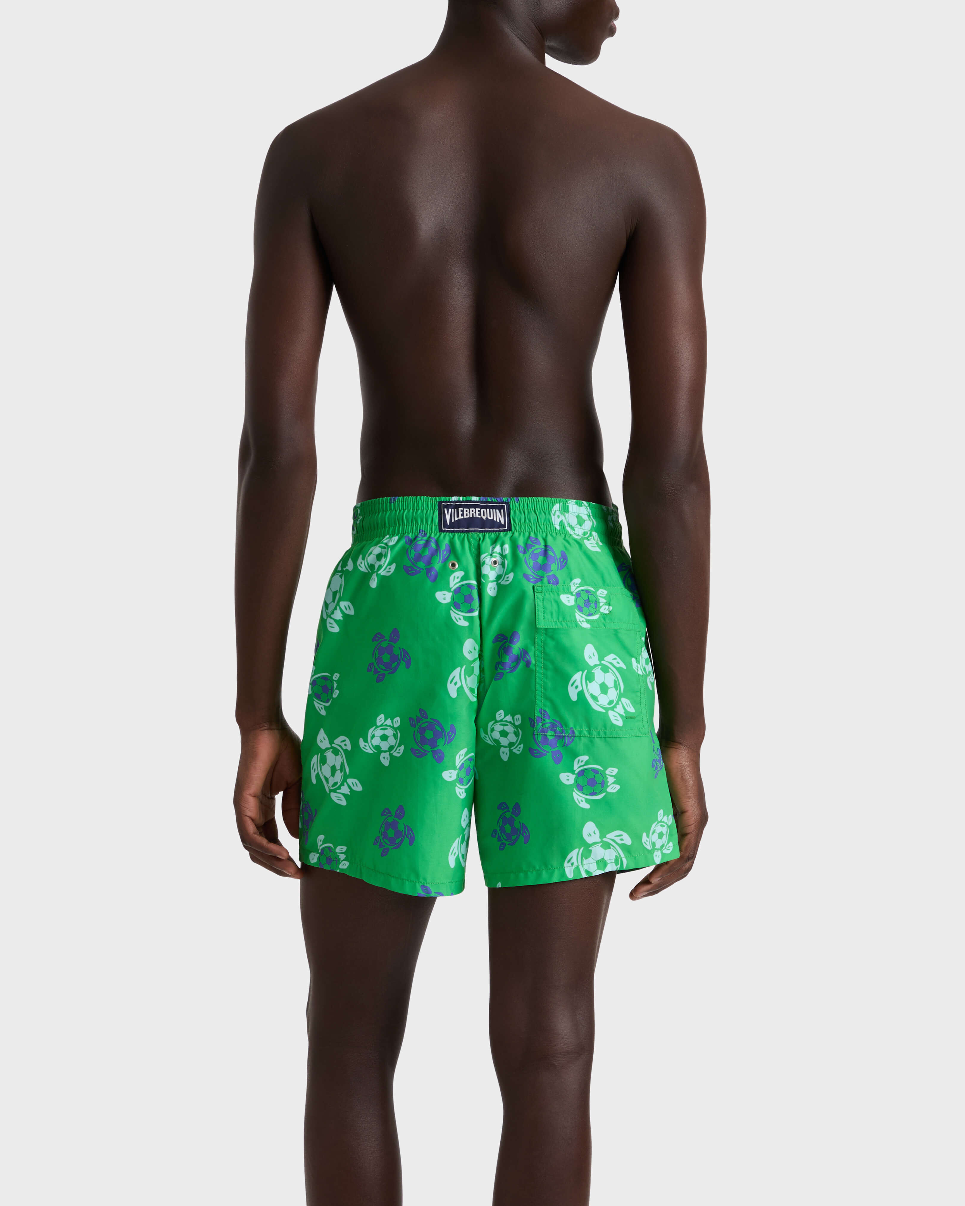 Men Swim Shorts Soccer Turtles LASER backworn view