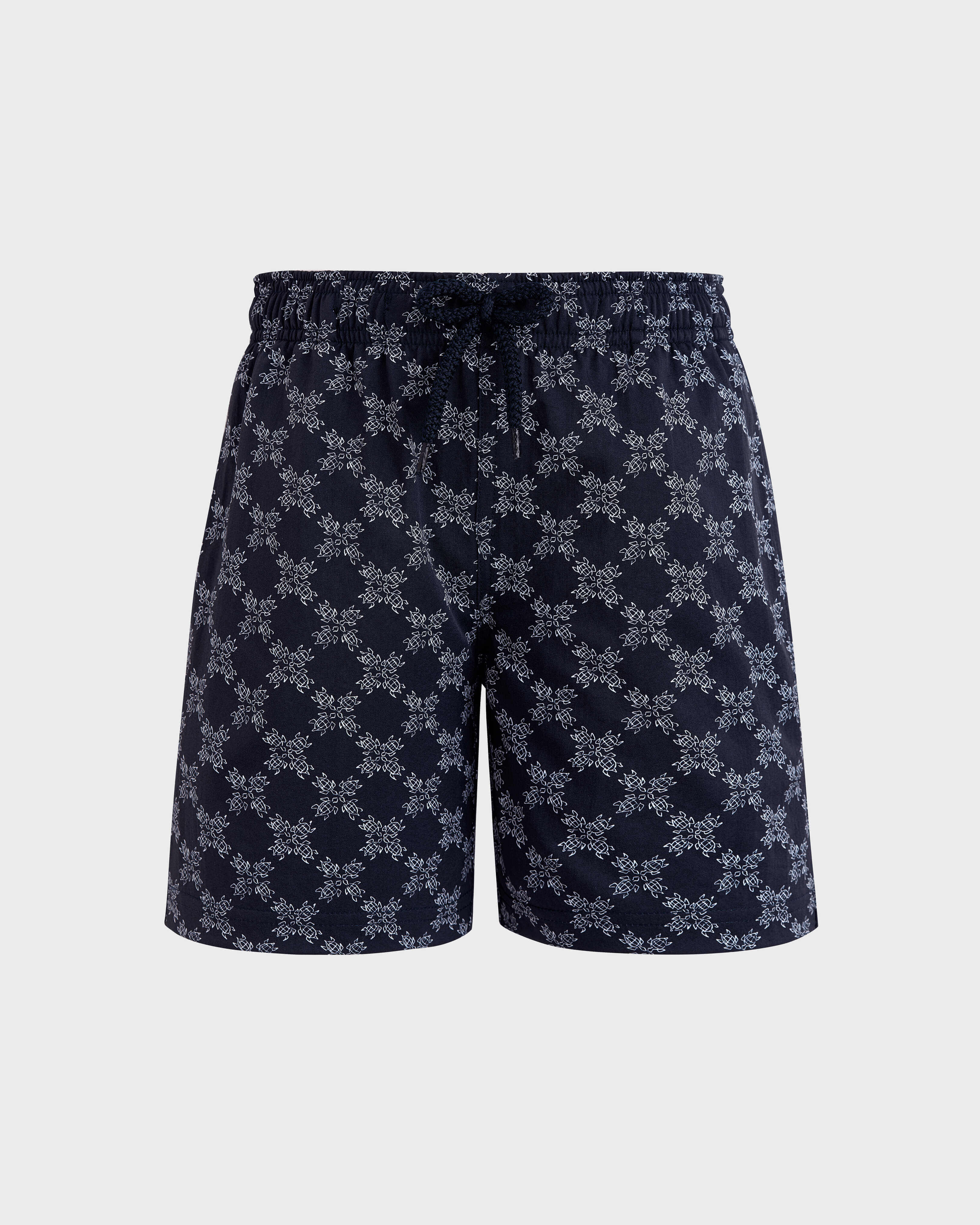 Boys Stretch Swim Shorts Turtle Monogram NAVY front view