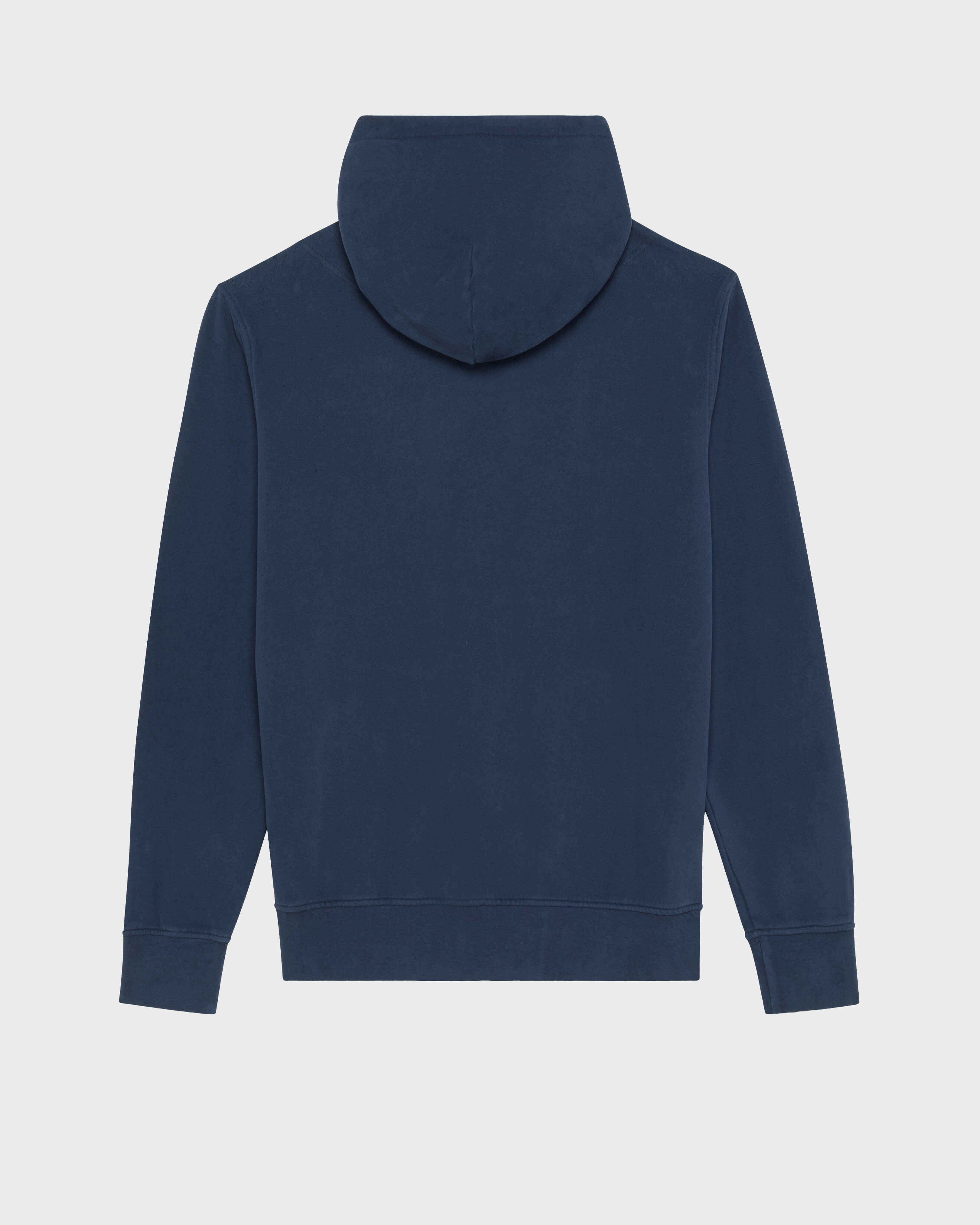 Men Cotton Full Zip Hoodie Big Turtle Embroidery NAVY back view