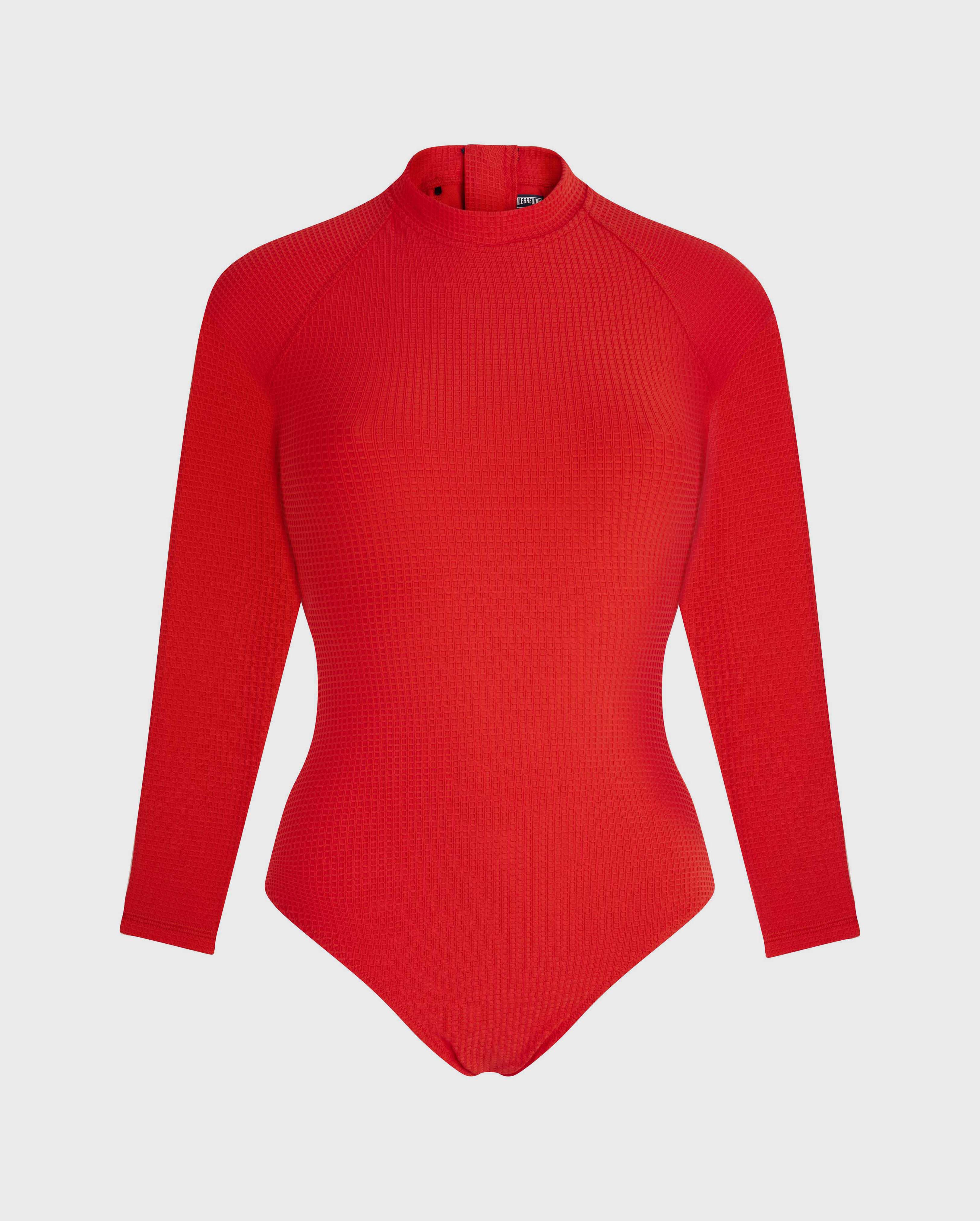 Women UV Protection One-Piece Rashguard Jacquard Vichy POPPY RED front view