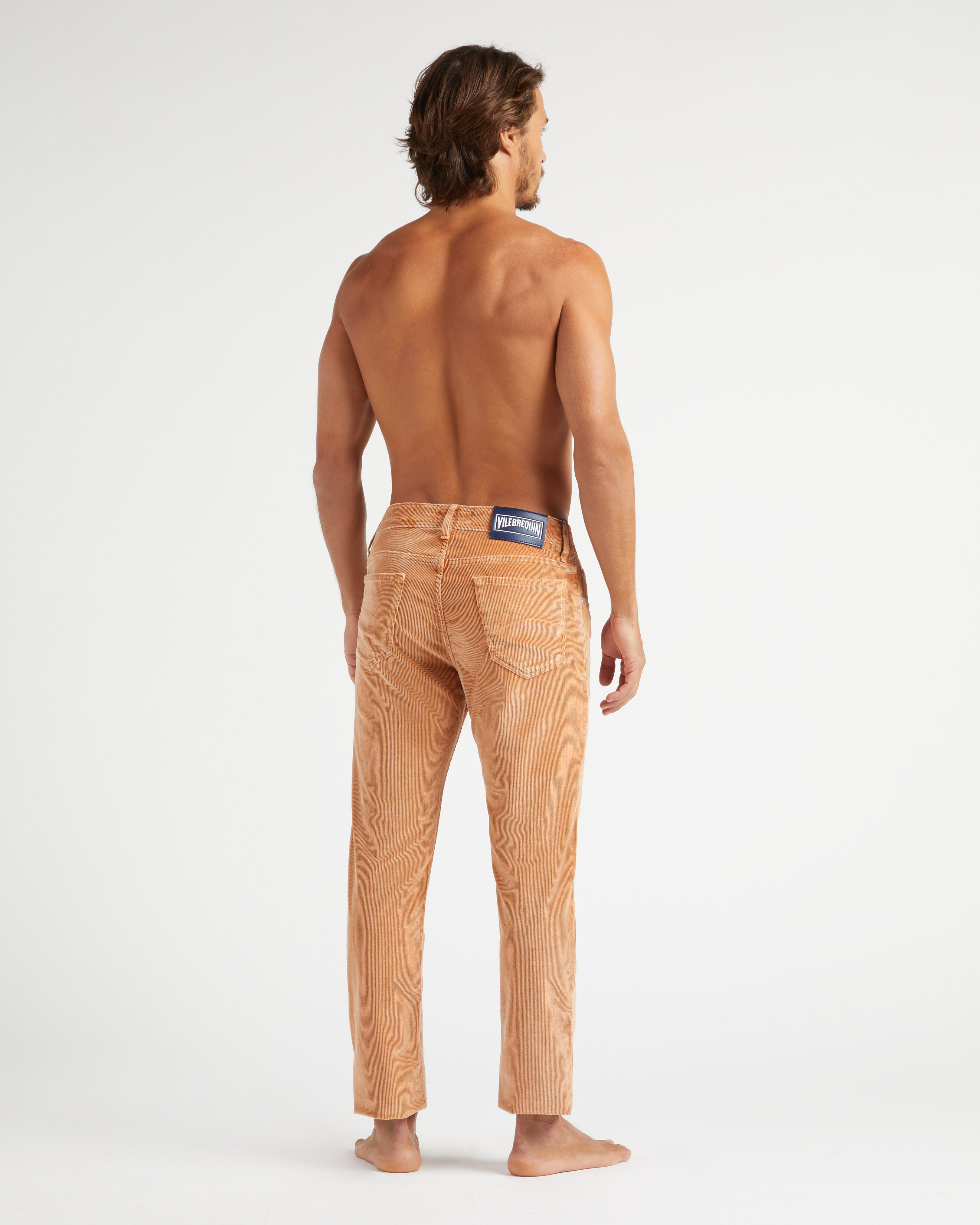 Men Vintage Faded 5-Pocket Corduroy Pants CARAMEL backworn view