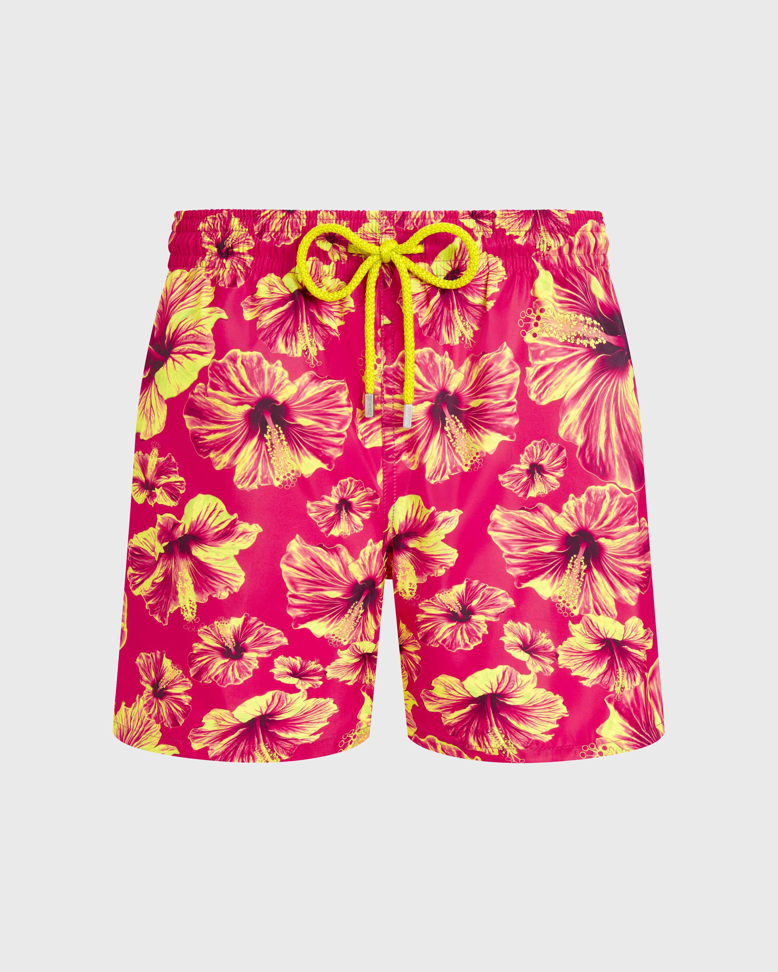 Men Ultra-light and packable Swim Trunks Macro Hibiscus ECLAIREUR front view