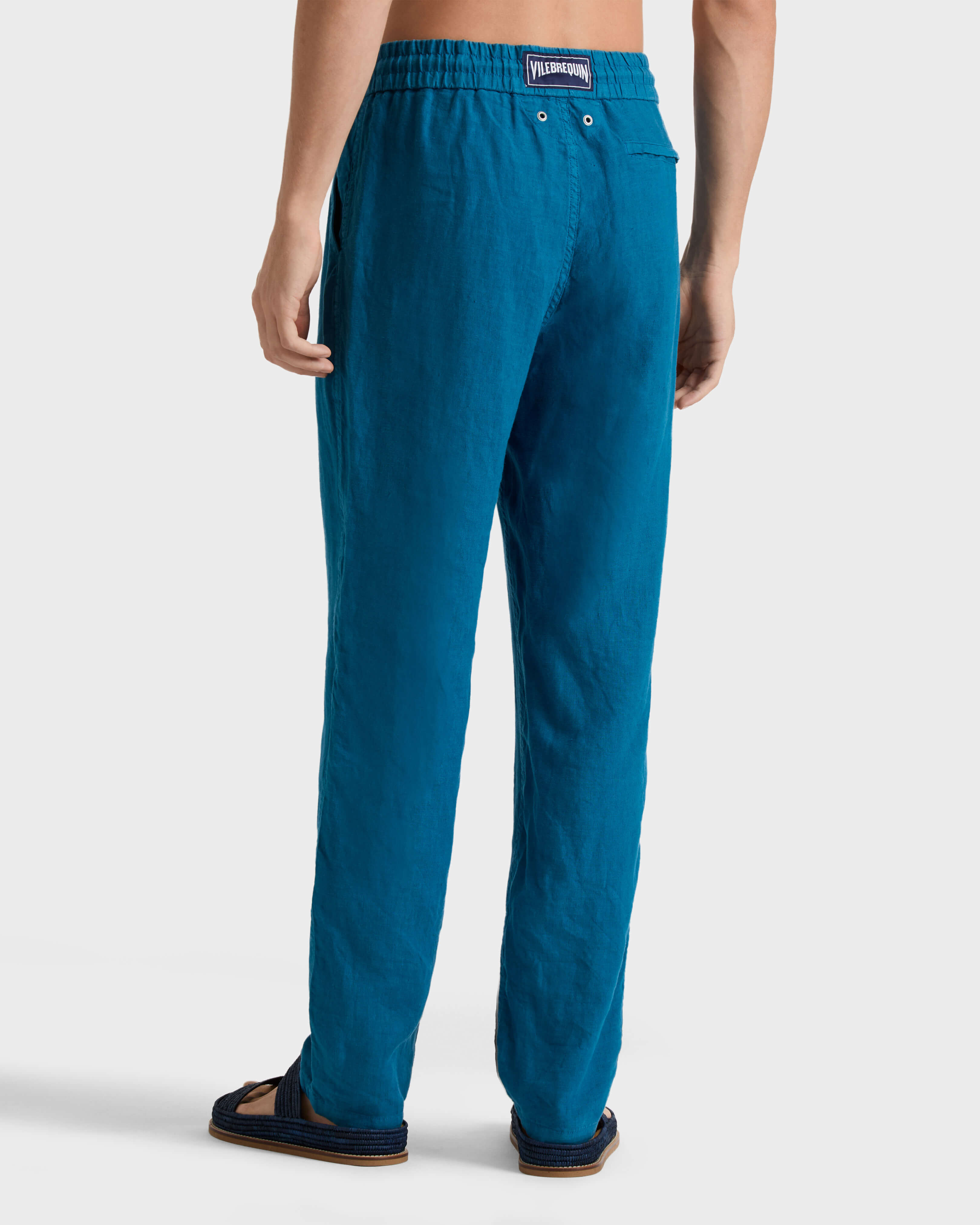 Solid gerade geschnittene Leinenhose für Herren PEACOCK backworn view