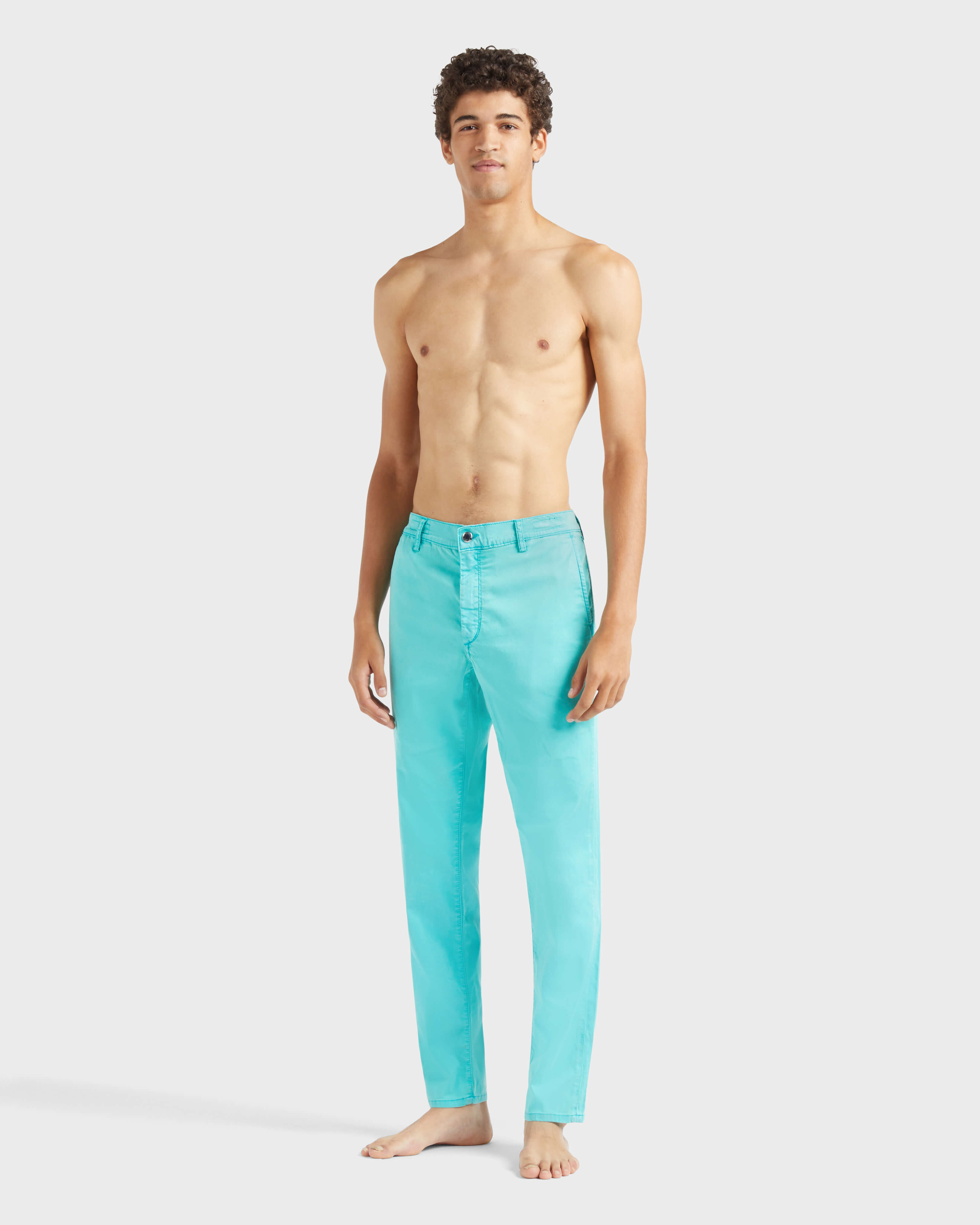 Men Tencel Satin Regular Pants DISCO GREEN frontworn view