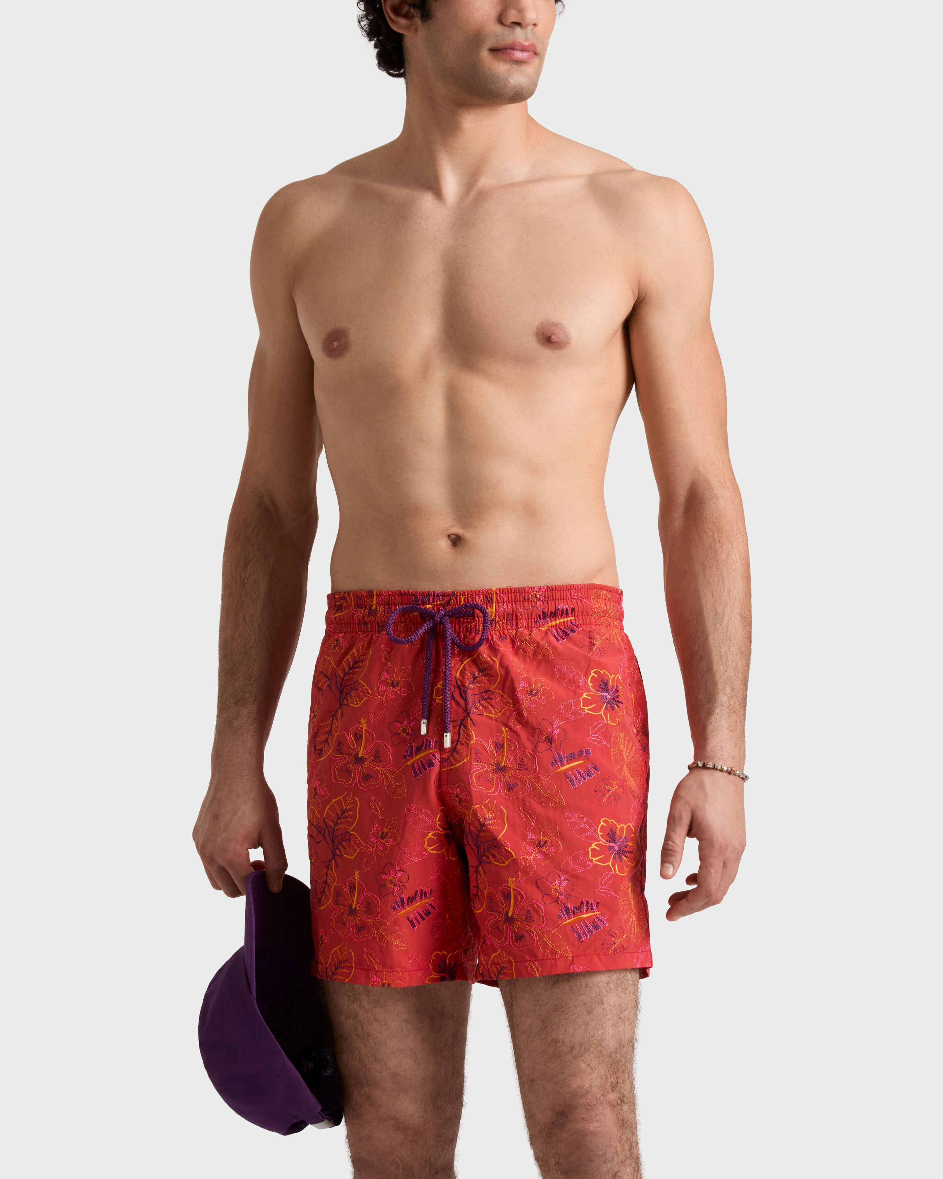 Men Embroidered Swim Trunks Island Flowers - Limited Edition DALIA frontworn view