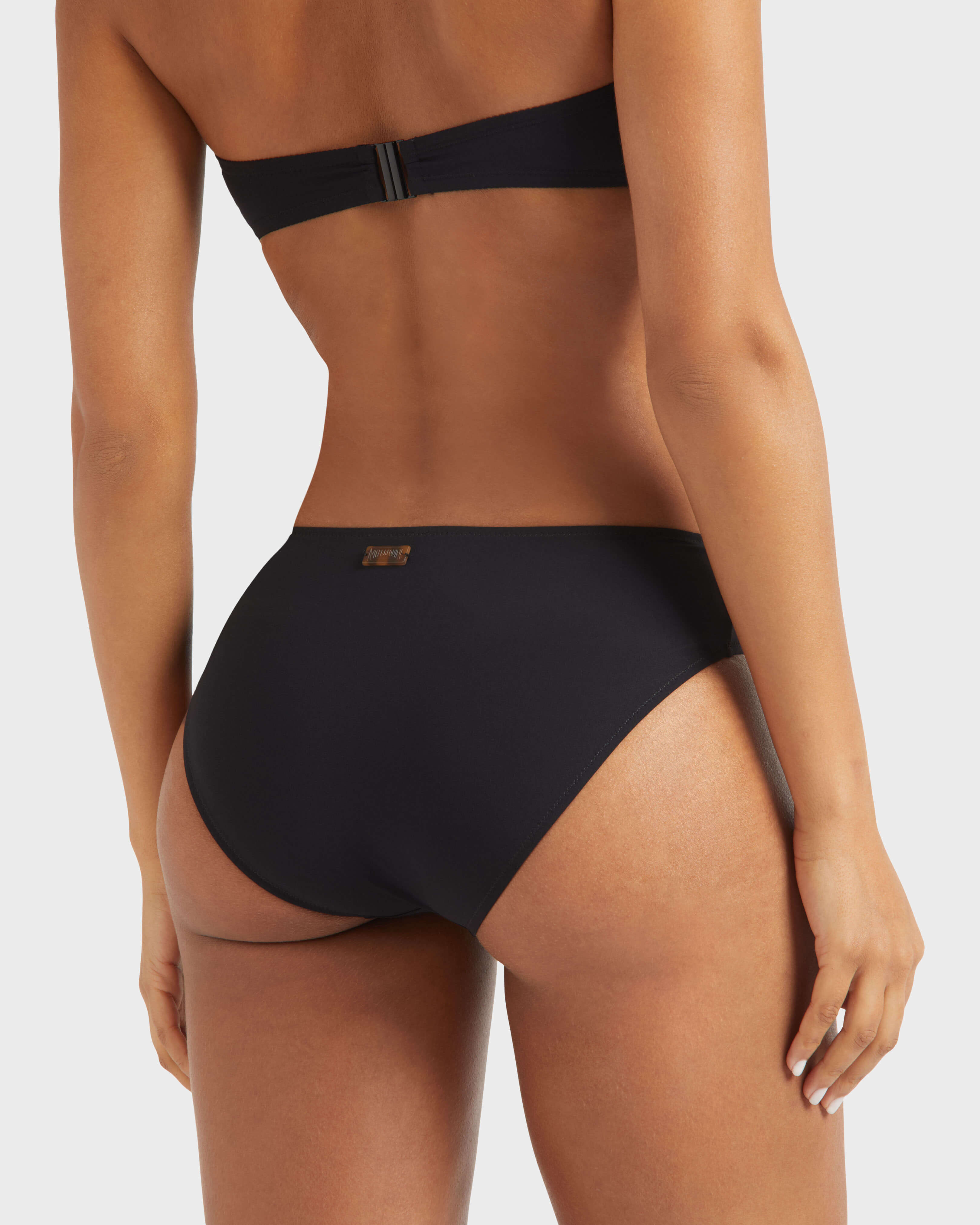 Women Mid Rise Brief Bikini Bottom Solid BLACK supp2 view
