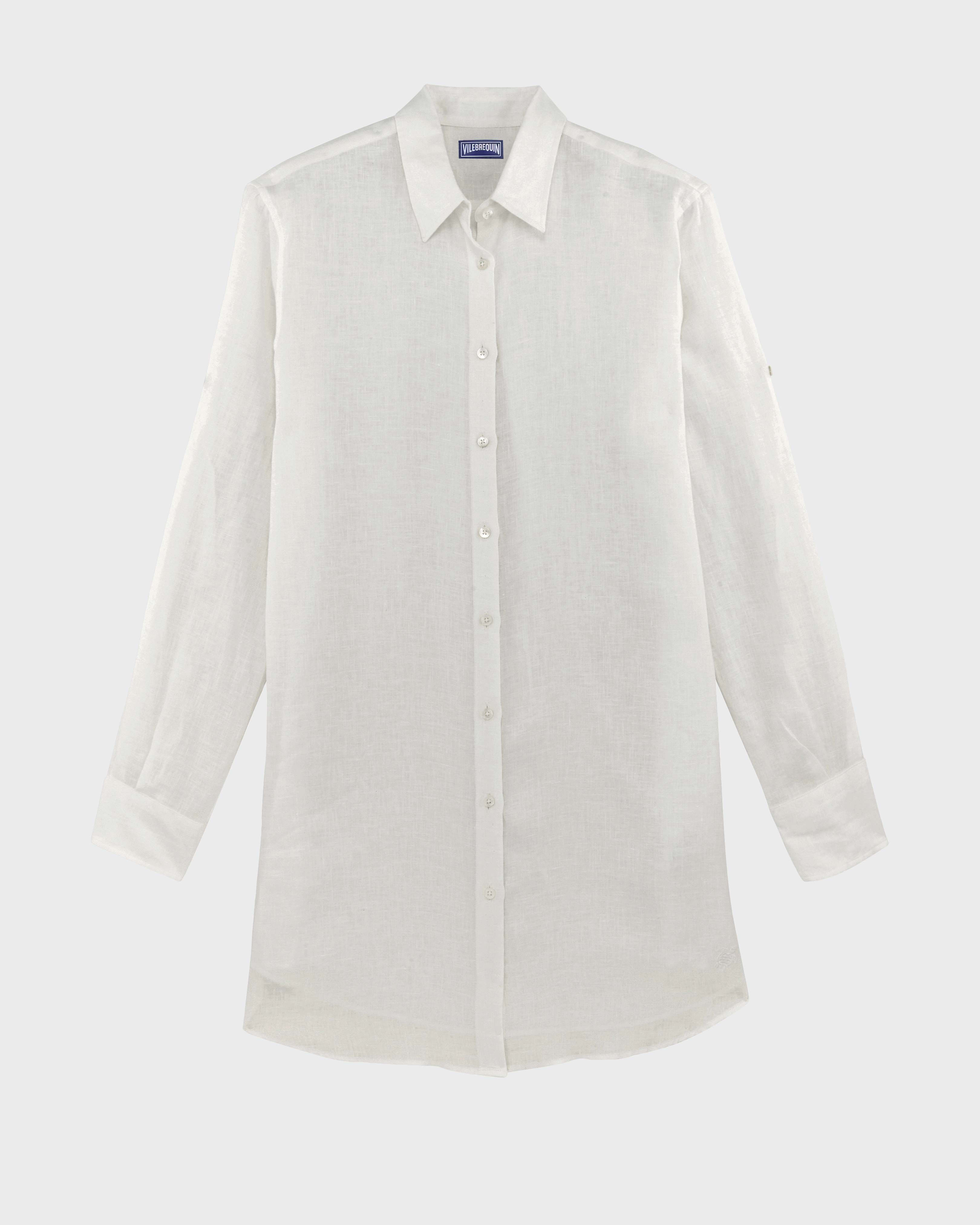 Women Linen Shirt Dress Solid WHITE front view
