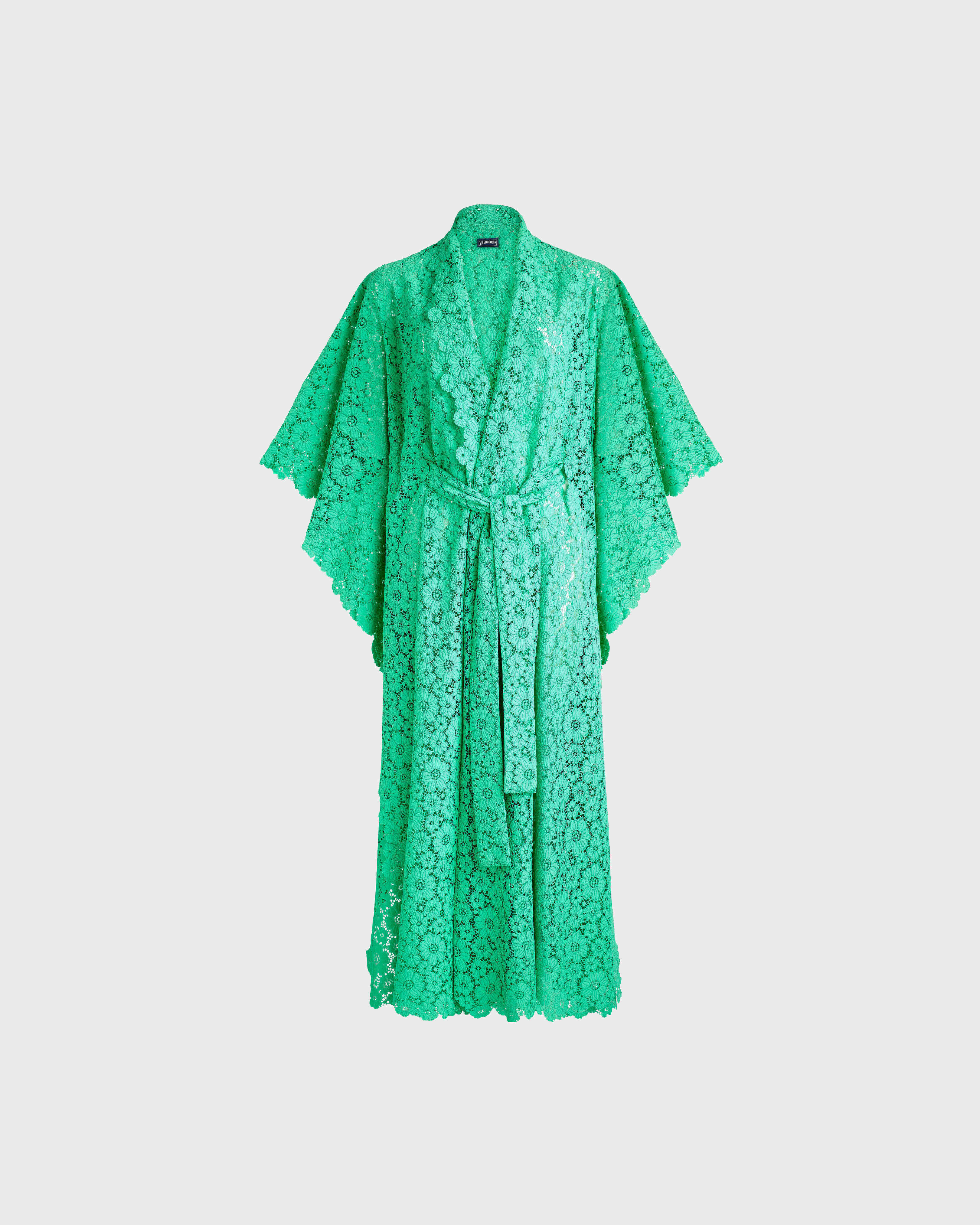 Women Guipure Kimono Flowers Lace GREEN PARADISE front view