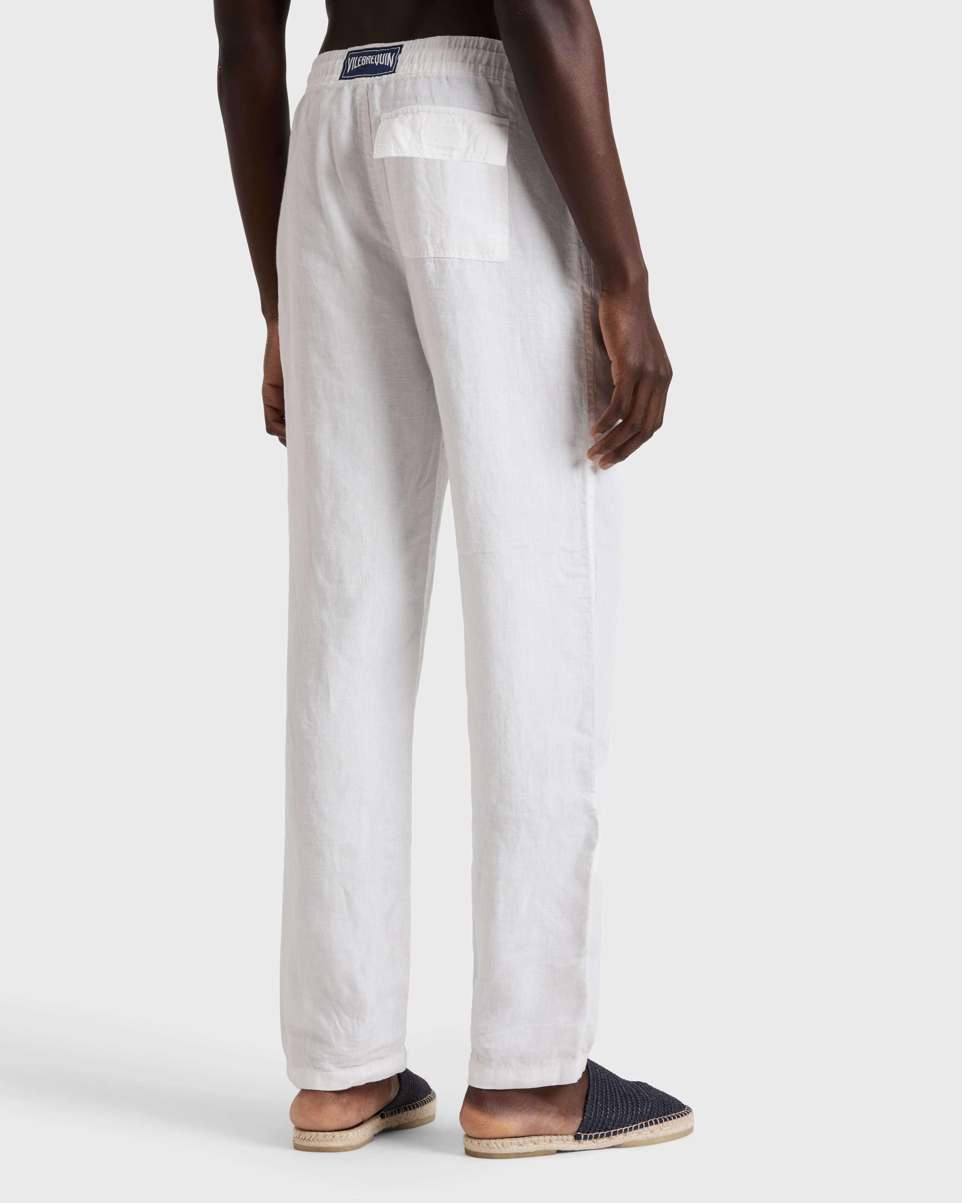 Pantaloni di lino a gamba larga uomo tinta unita BIANCO backworn view