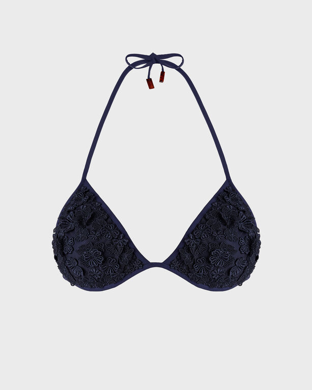 Vilebrequin - Women Triangle Bikini Top Embroidered Guipure Florale - Swimwear - Saint - Blue - Size M/L