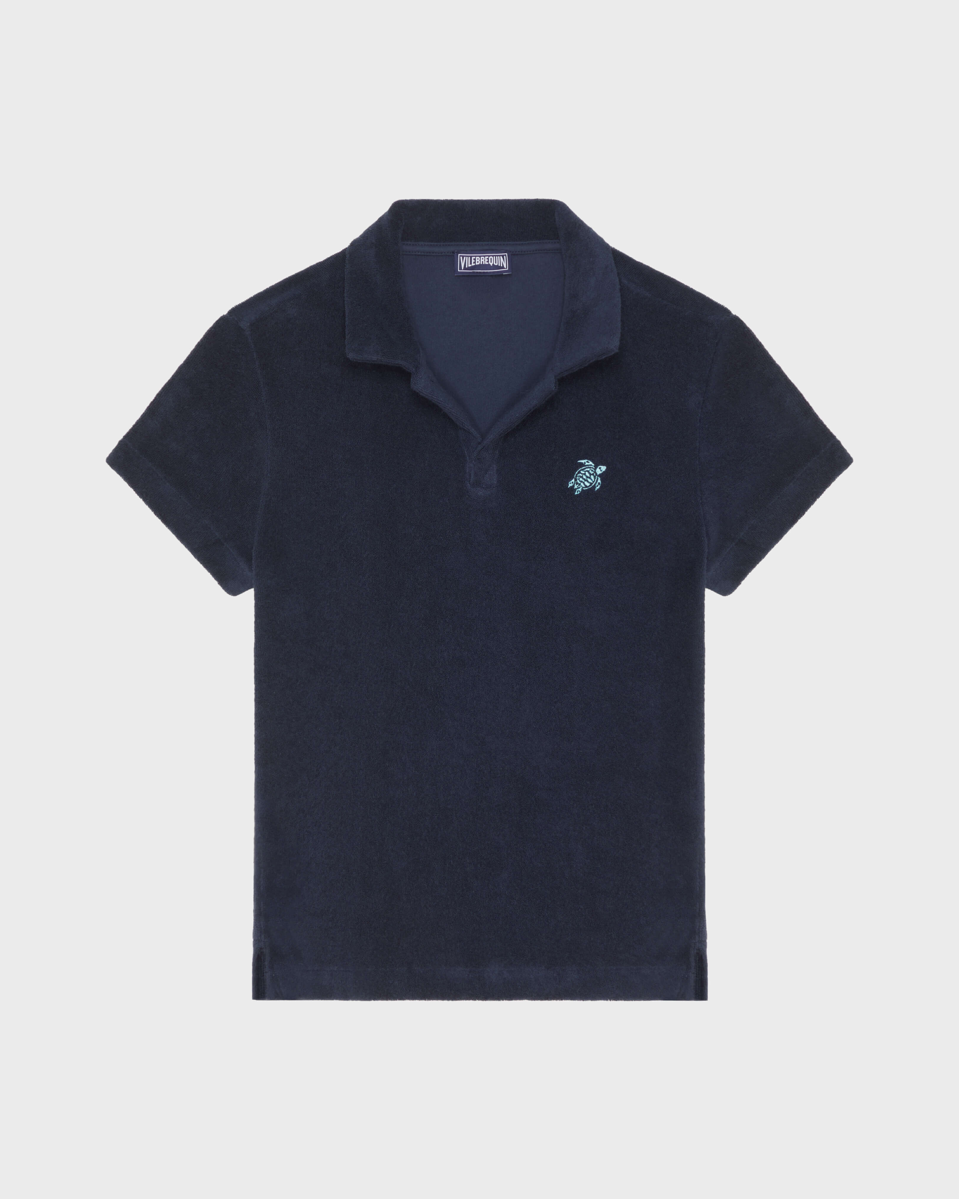 Boys Terry Polo Embroidered Turtle NAVY front view
