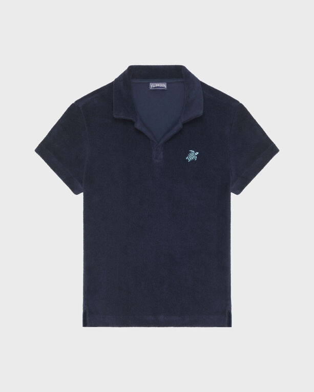 Vilebrequin Kids' Boys Terry Polo Embroidered Turtle In Blue