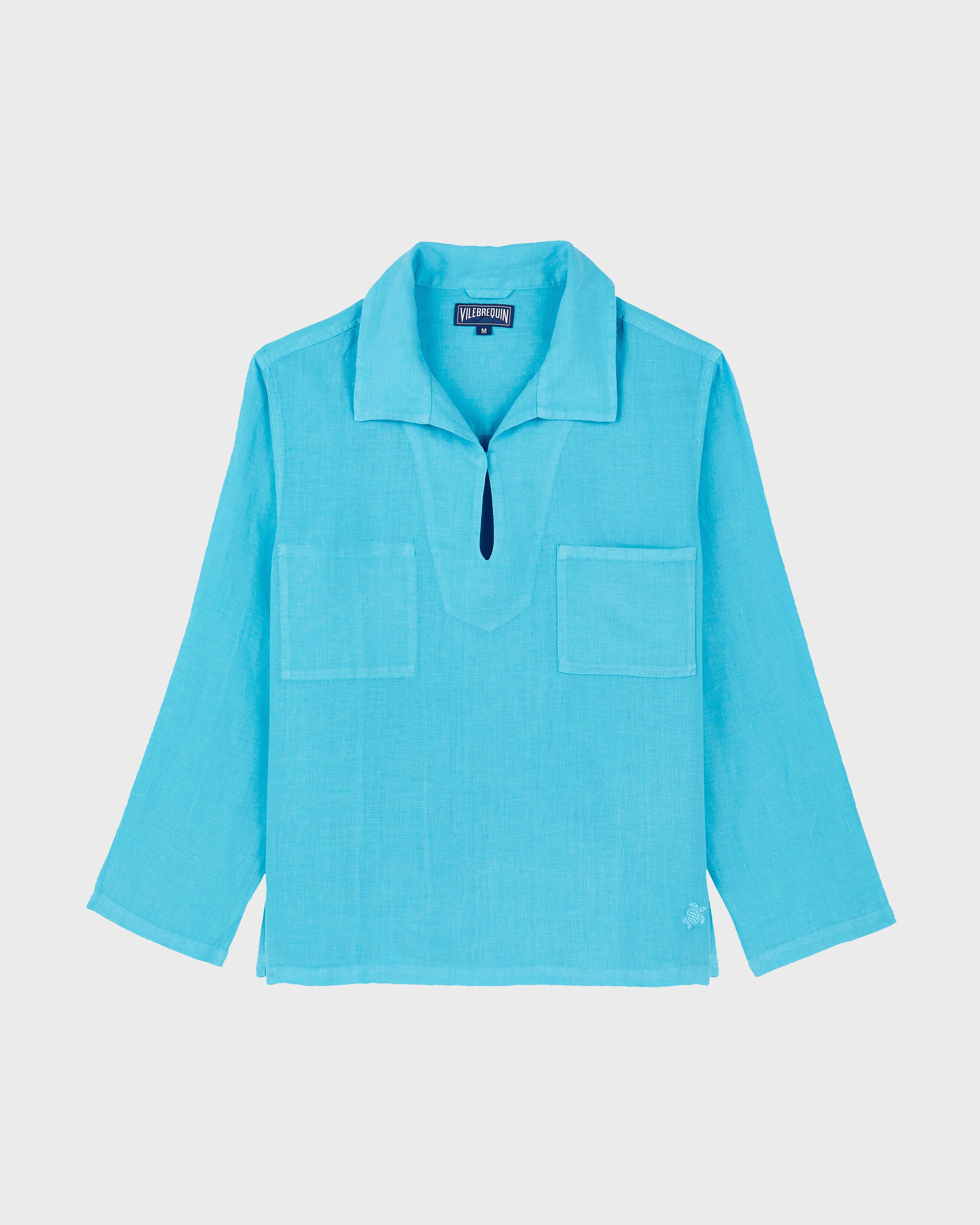 Men Linen Mineral Dye Overshirt Solid SANTORINI front view