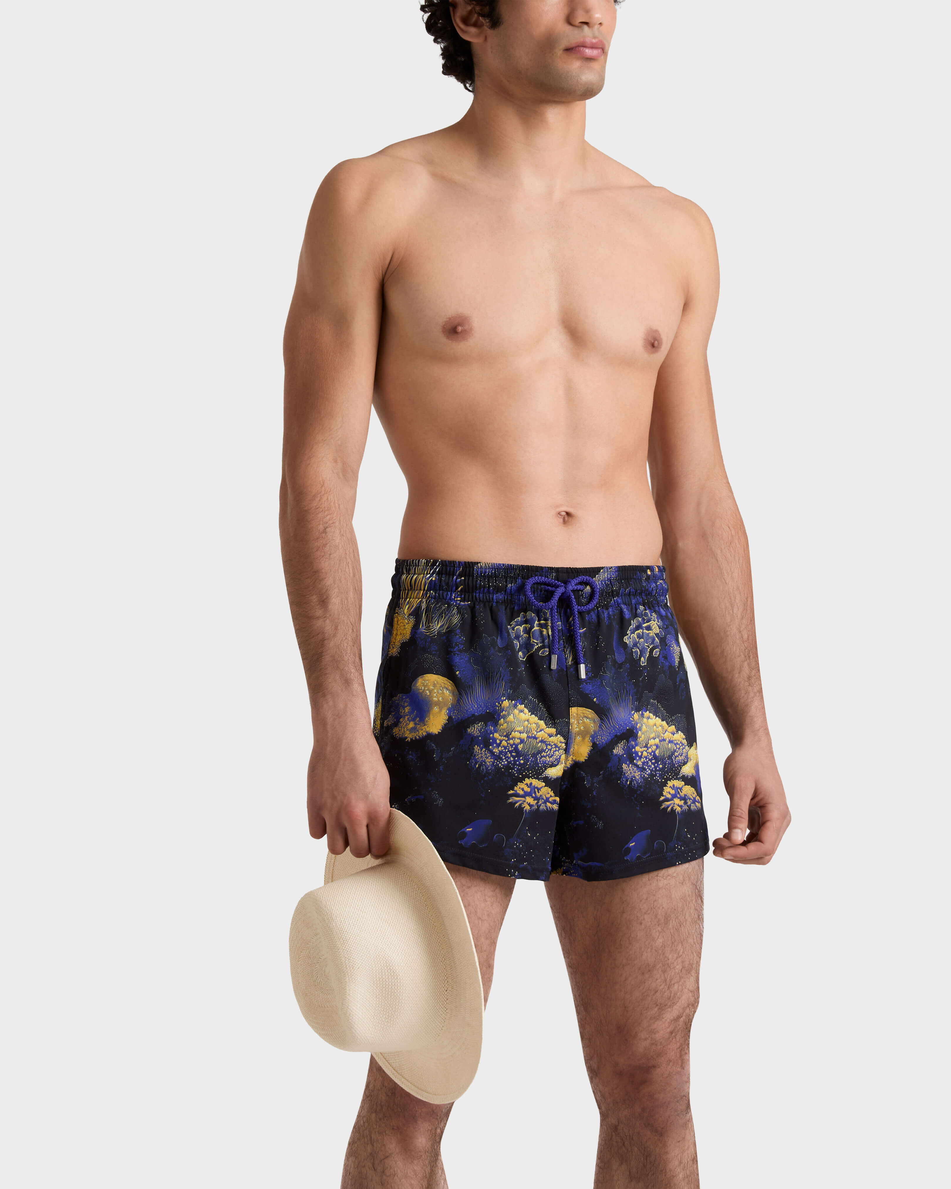 Kurze Coral Reef Stretch-Badeshorts für Herren SCHWARZ frontworn view