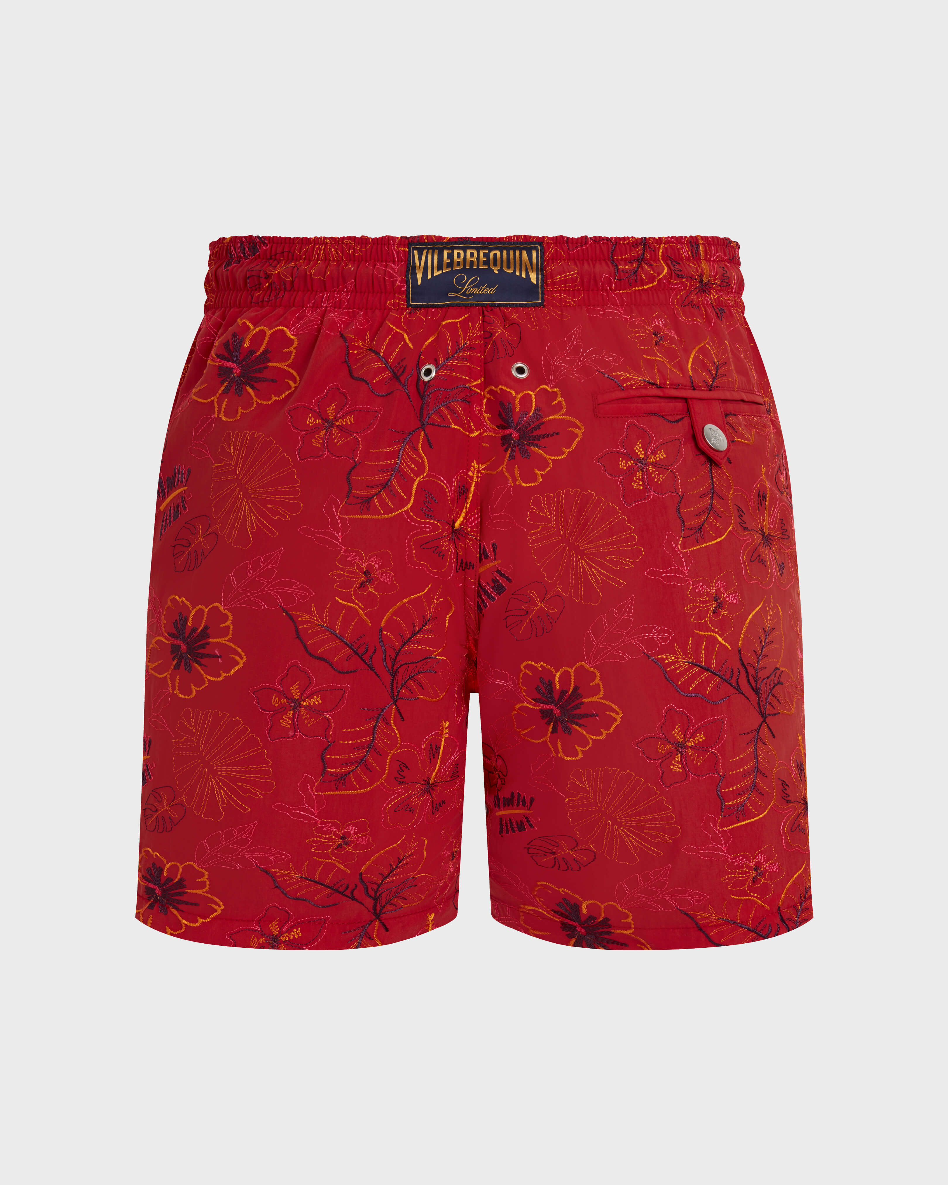 Men Embroidered Swim Trunks Island Flowers - Limited Edition DALIA back view