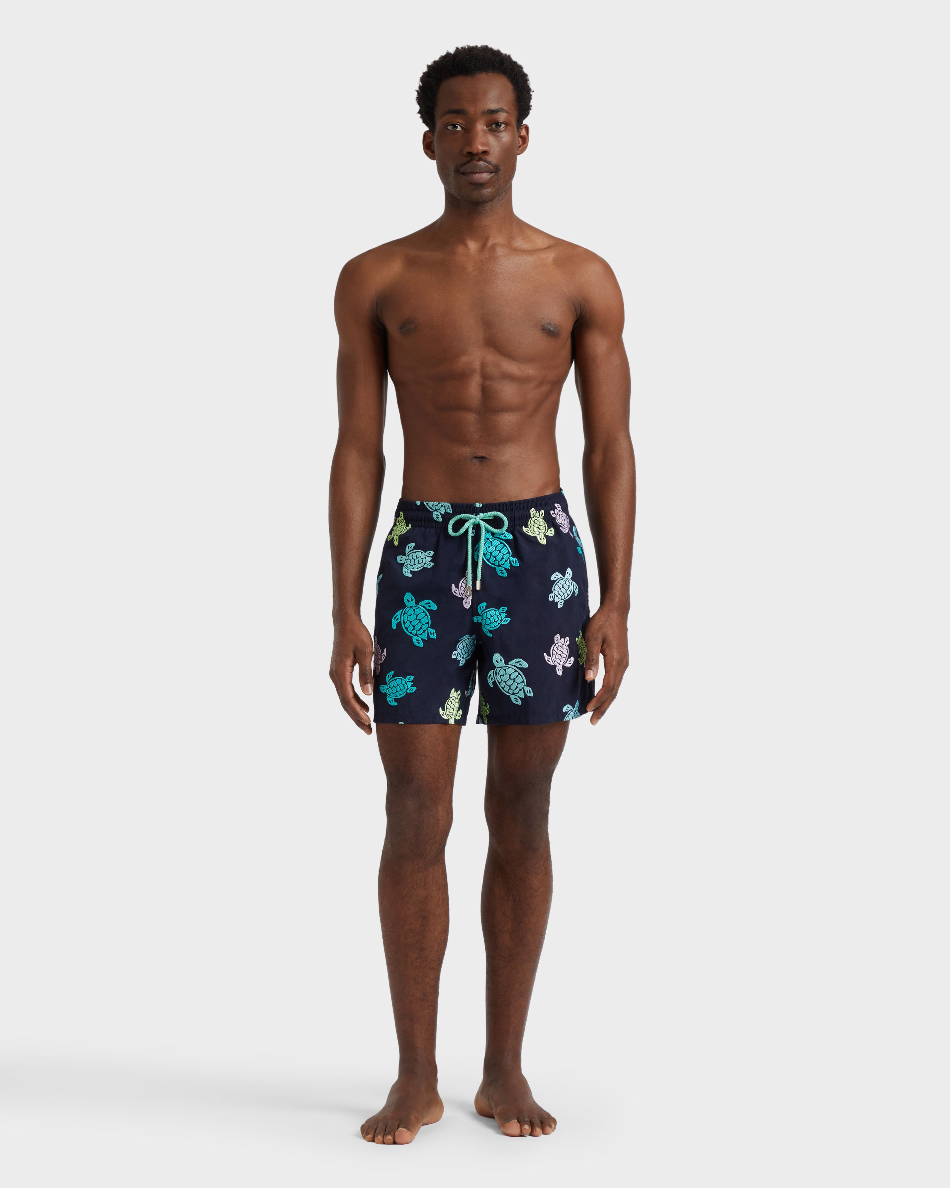 Men Swim Shorts Embroidered Tortue Multicolore - Limited Edition NAVY frontworn view