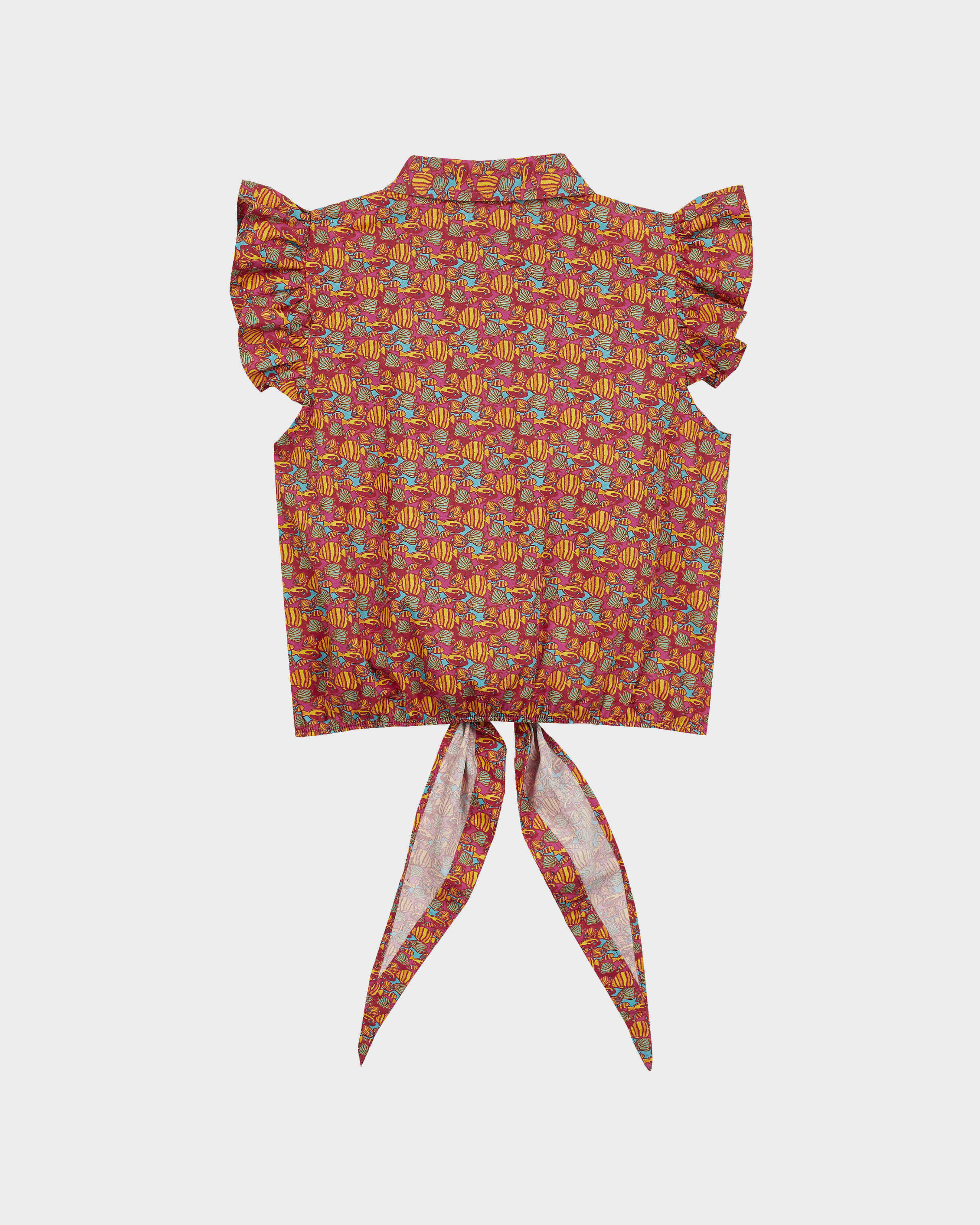 Girls Organic Cotton Shirt Fishy Vibes BOUGAINVILLEA back view