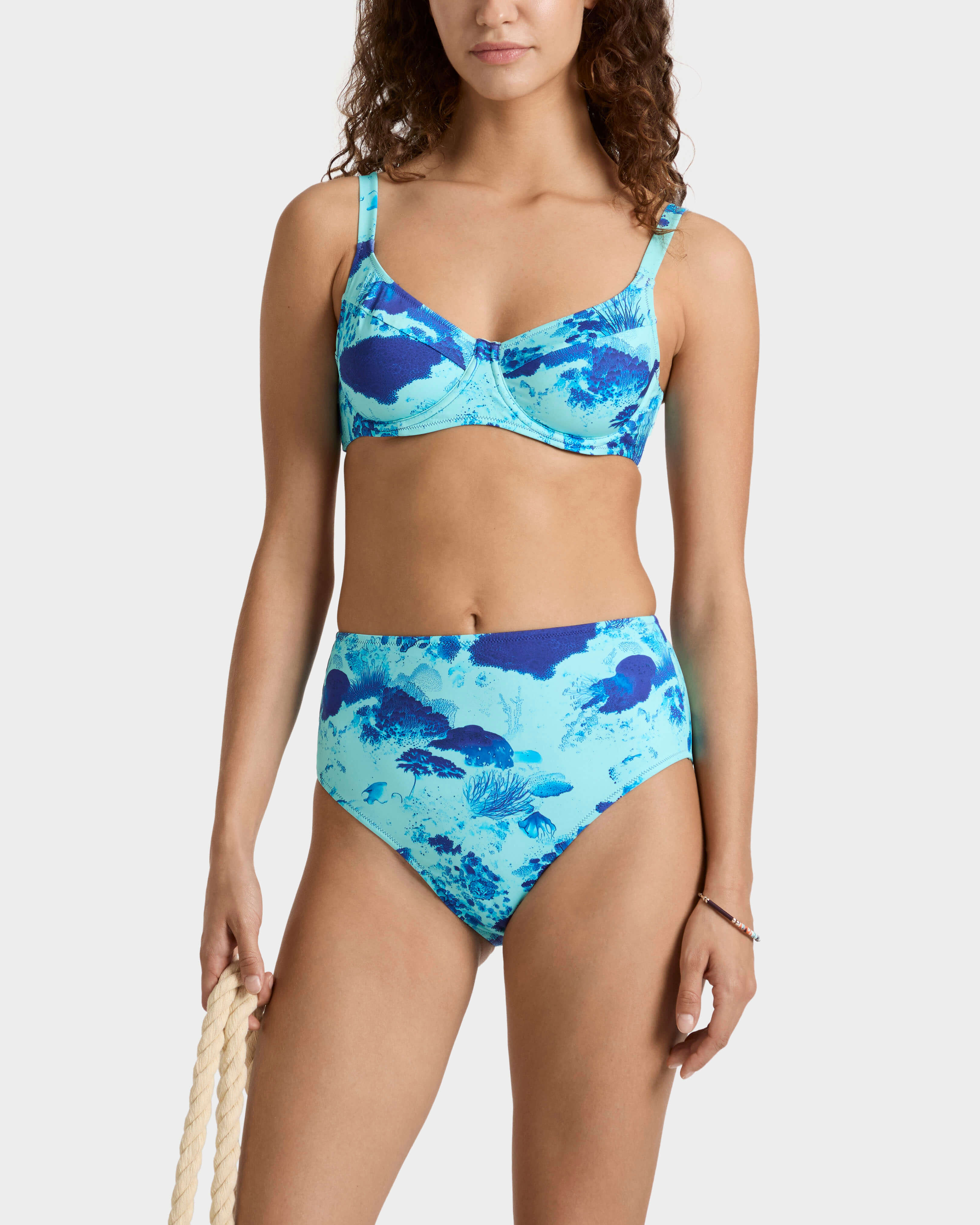 Women High-waisted Bikini Bottom Coral Reef OXYGENE frontworn view