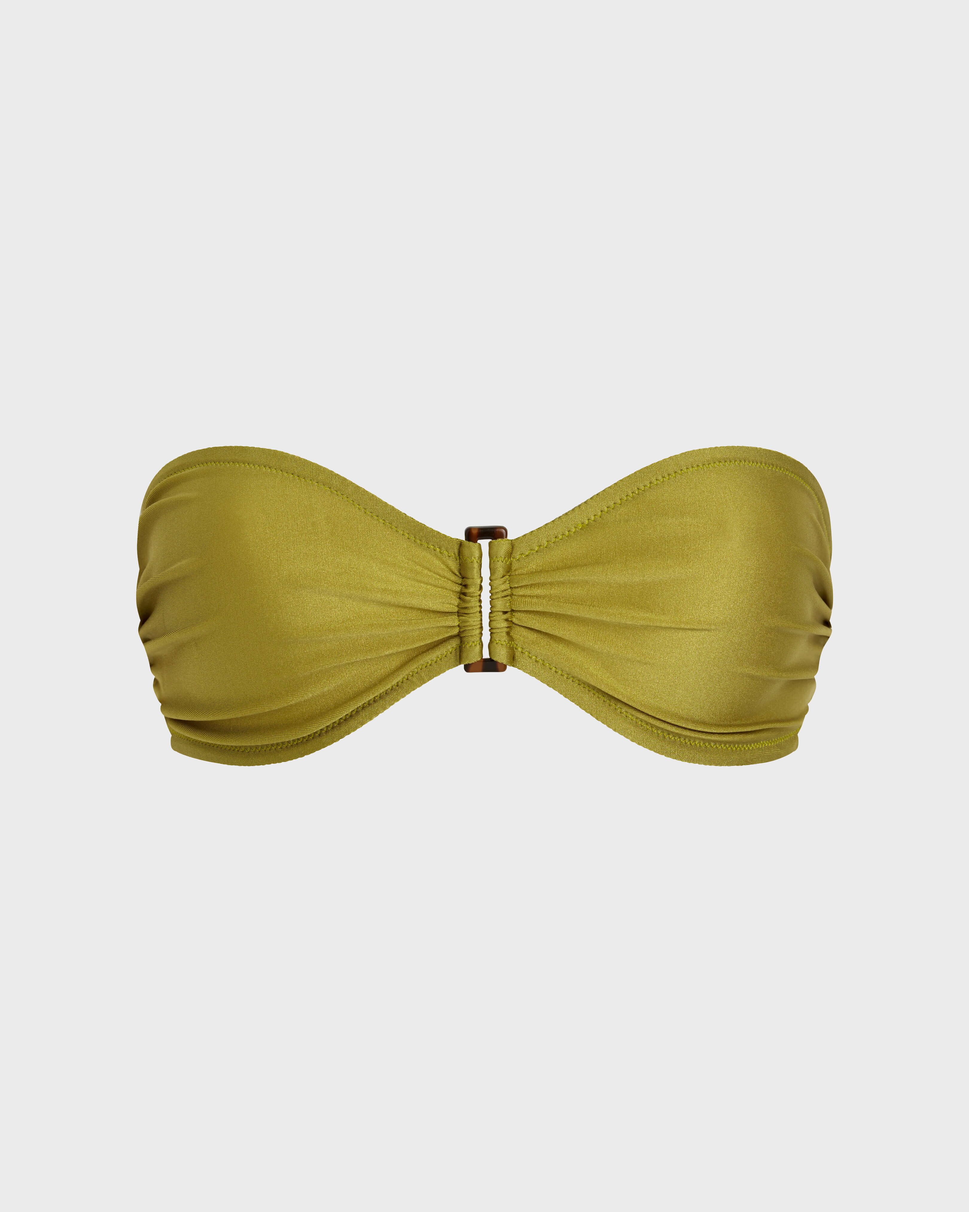 Women Bandeau Shiny Stretch Bikini Top Solid WORMWOOD front view