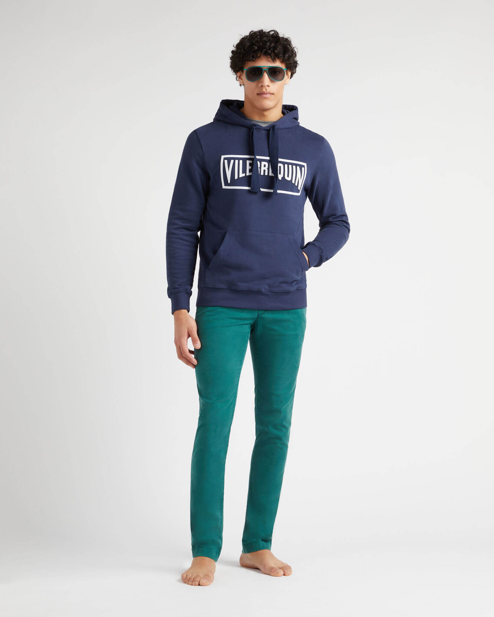 Solid Kapuzensweatshirt aus Baumwolle für Herren MARINEBLAU frontworn view