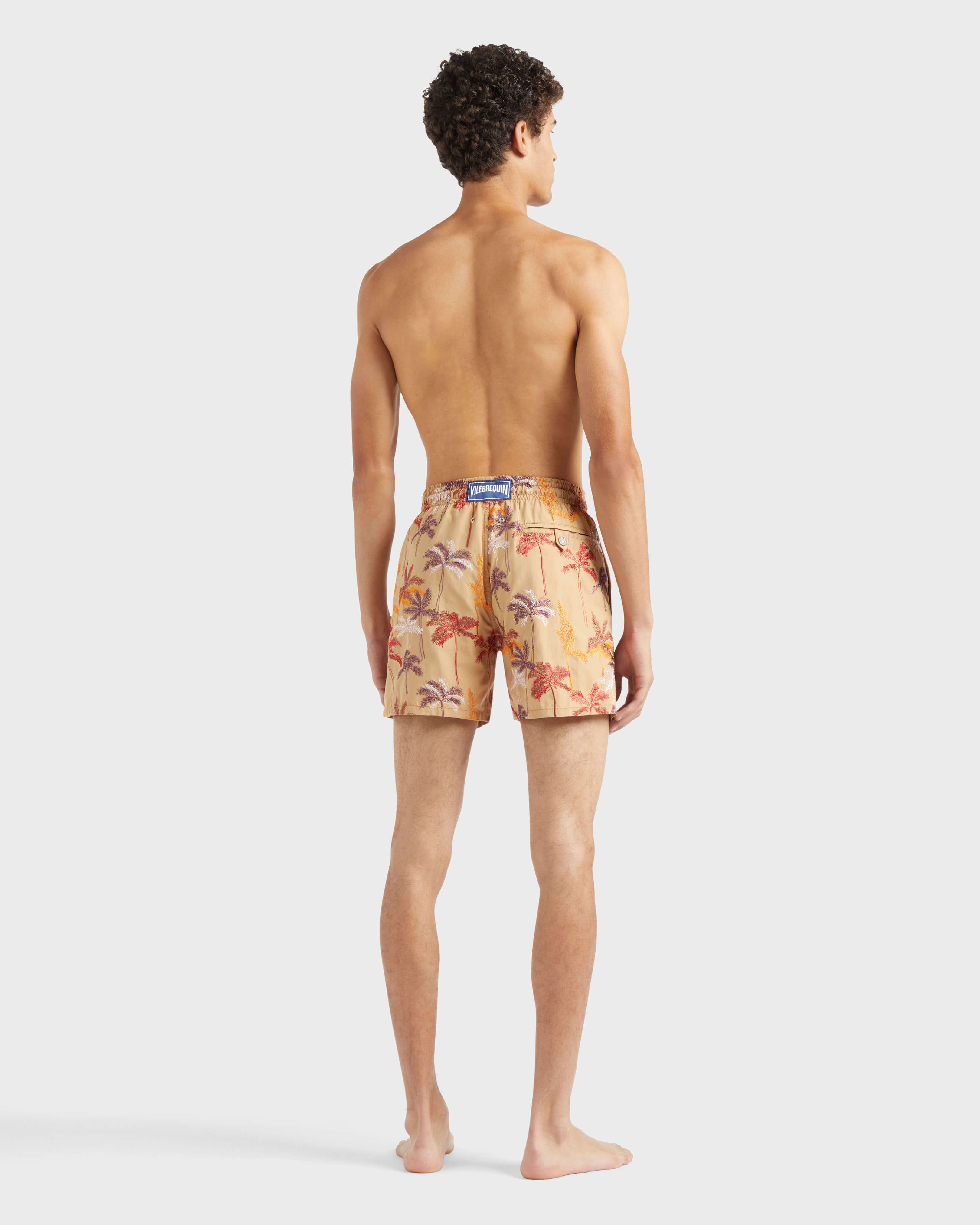 Men Swim Shorts Embroidered Palm Offset - Limited Edition MOCHA backworn view