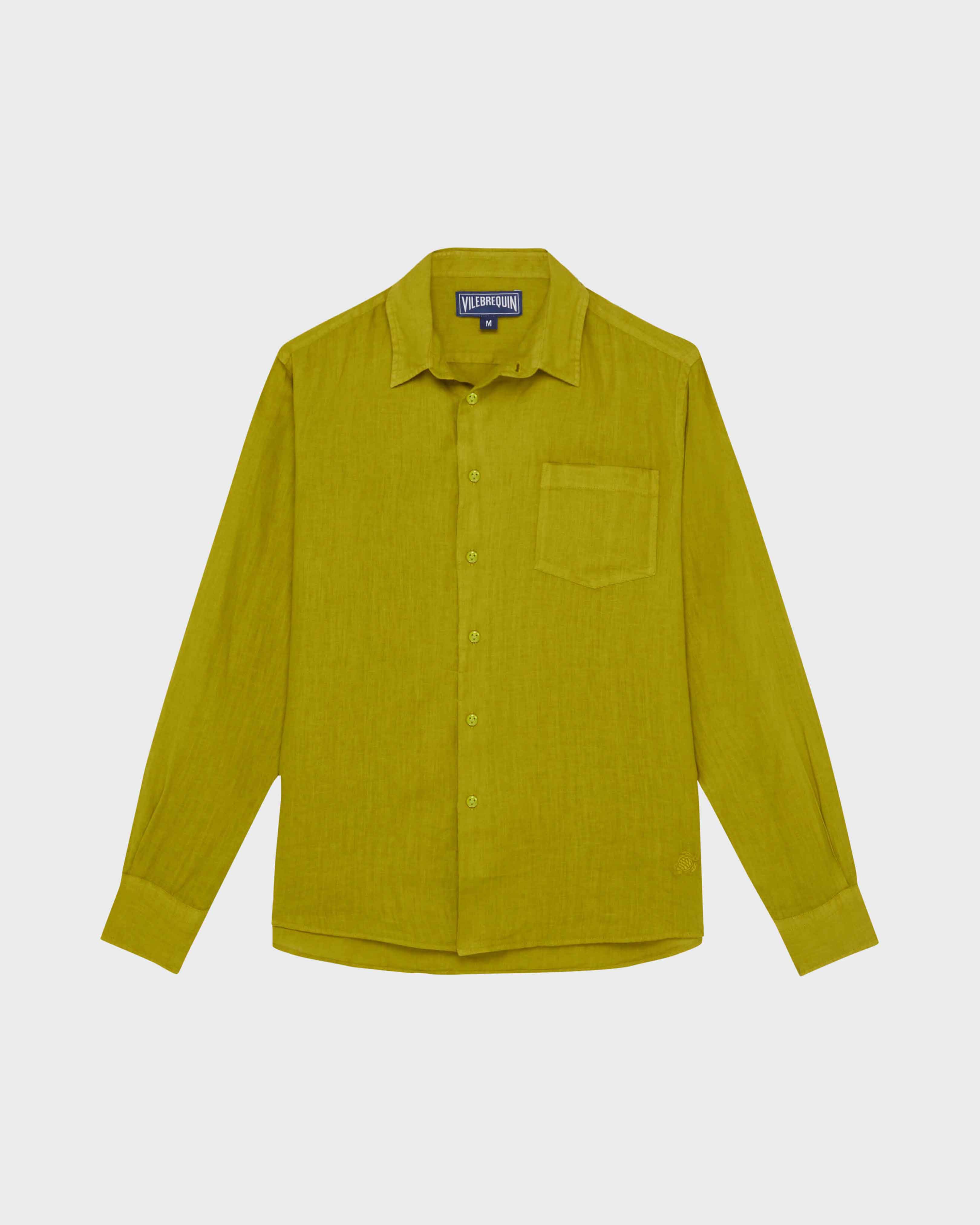 Camisa de lino lisa para hombre AJENJO front view