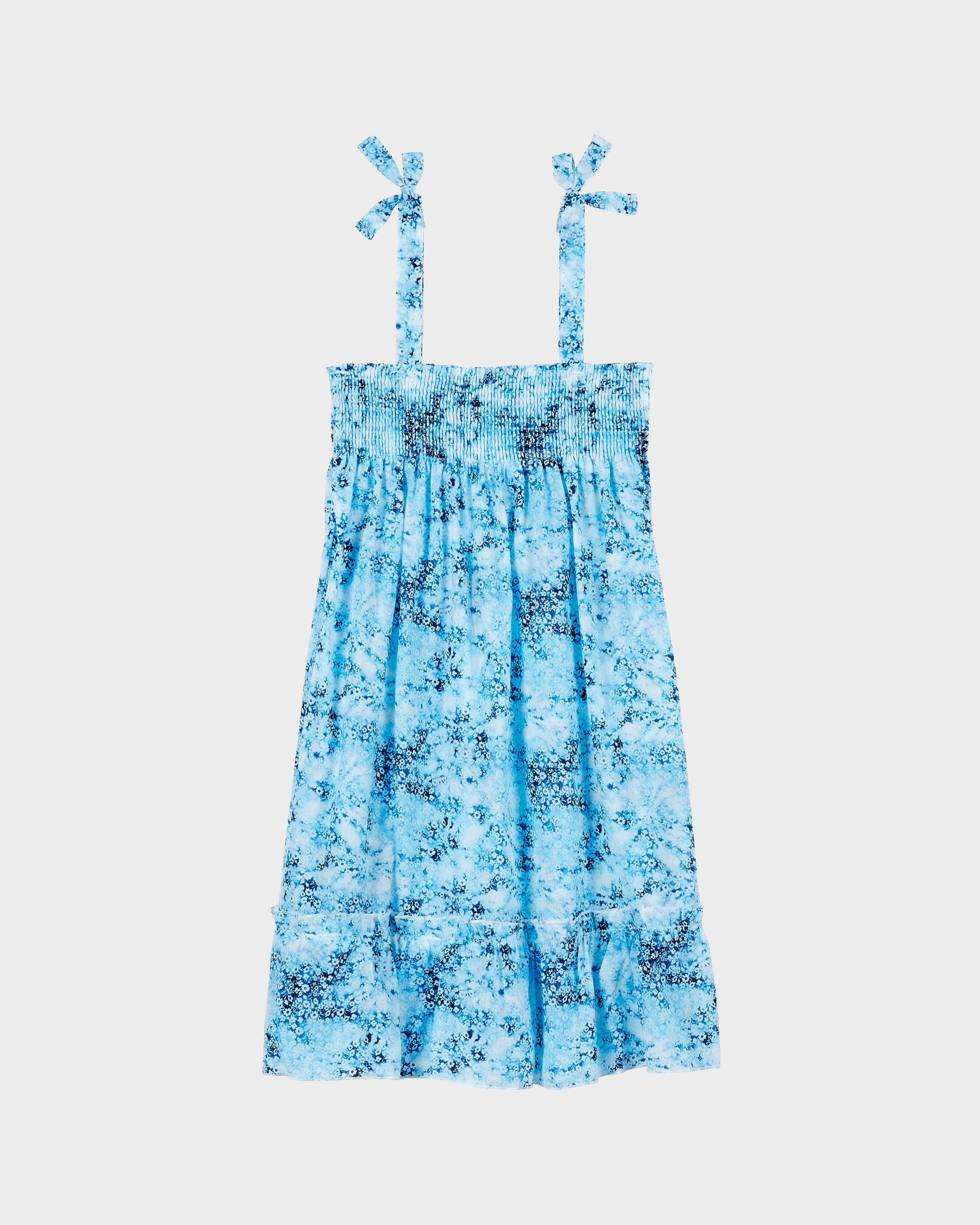 Girls Cotton Dress Flowers Tieand Dye BLU MARINE back view