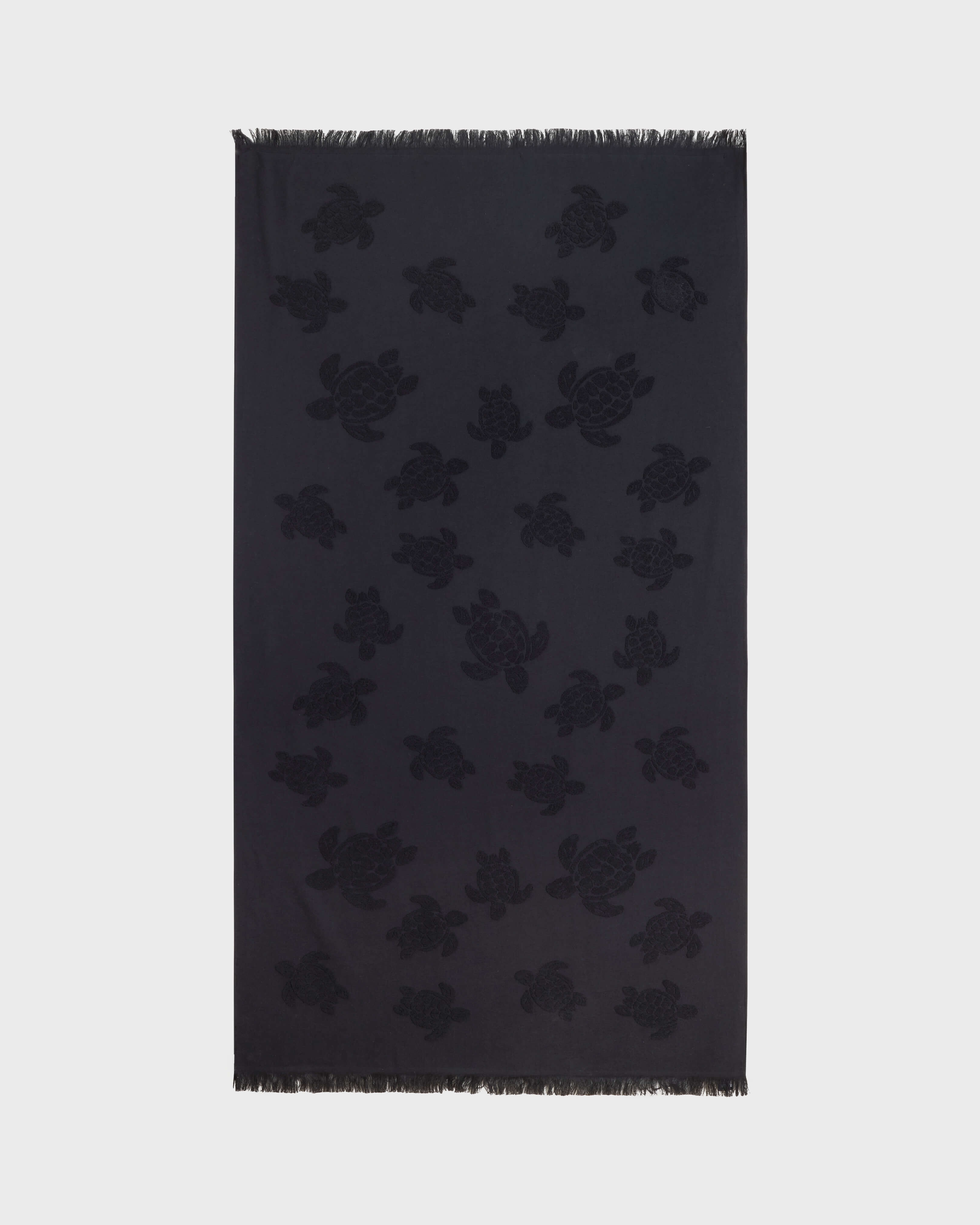 Beach Towel in Organic Cotton Turtles Jacquard BLACK front view