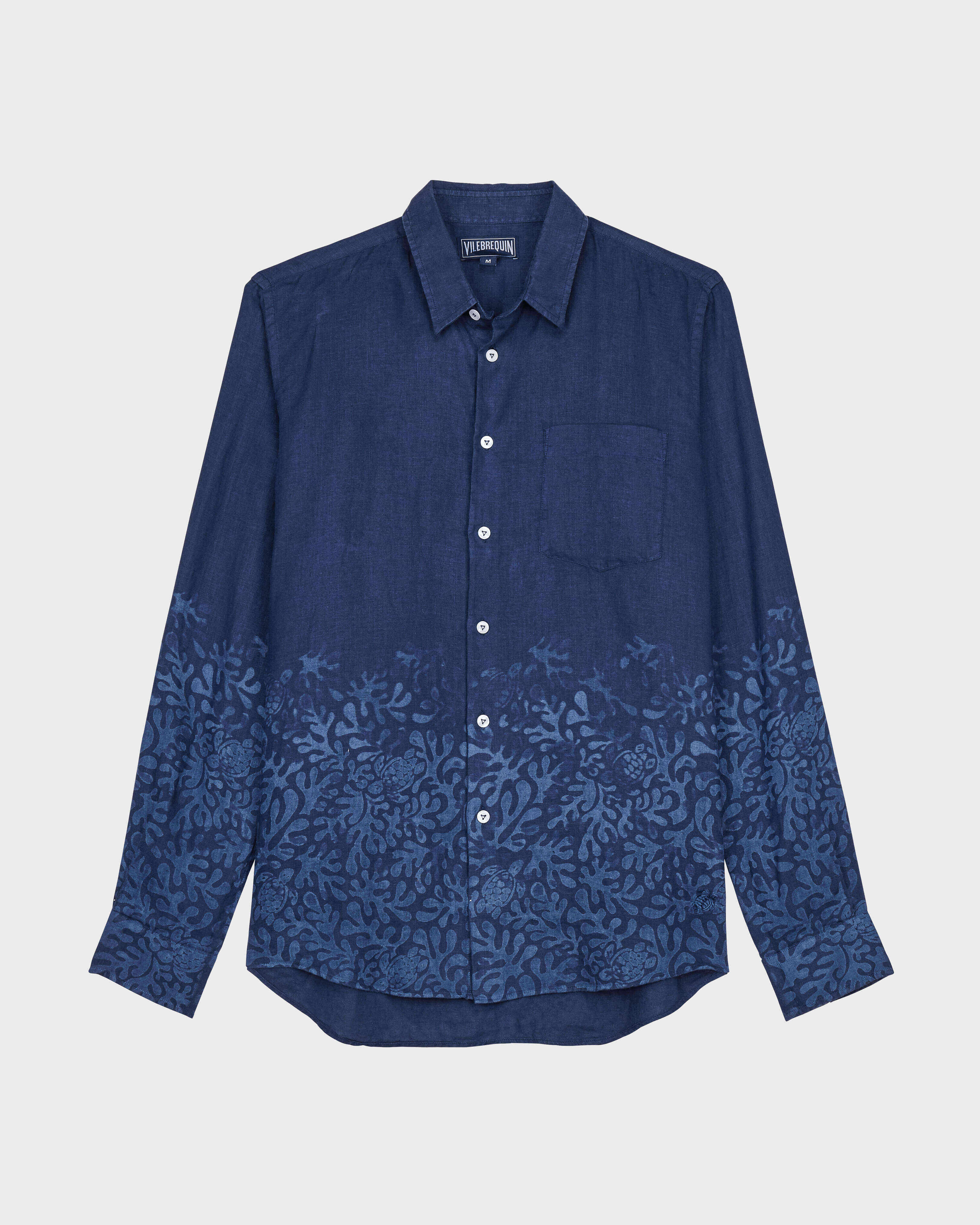 Tropical Turtles Leinenhemd für Herren MARINEBLAU front view