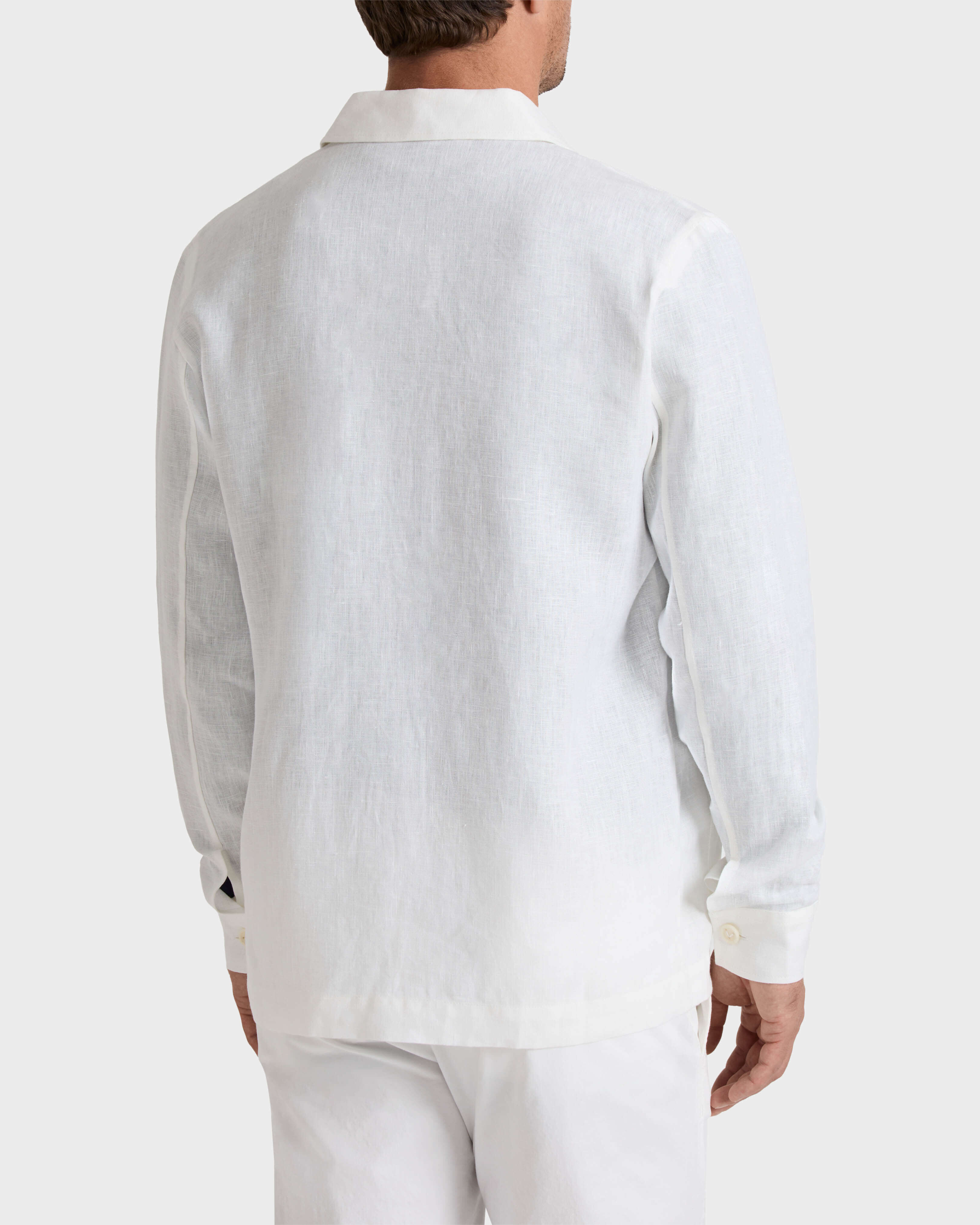 Men Linen Solid Overshirt WHITE backworn view