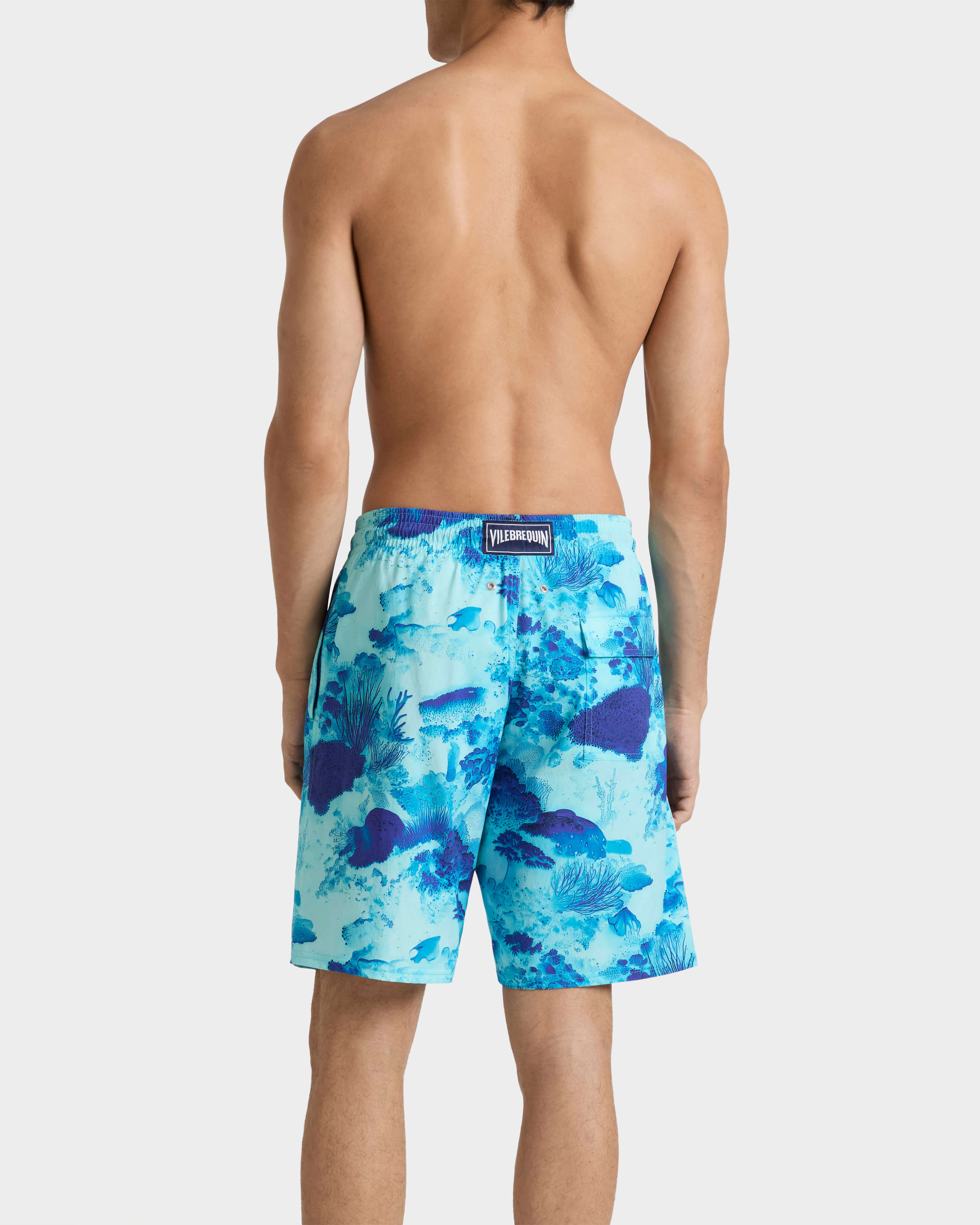 Lange Coral Reef Stretch-Badeshorts für Herren OXYGENE backworn view