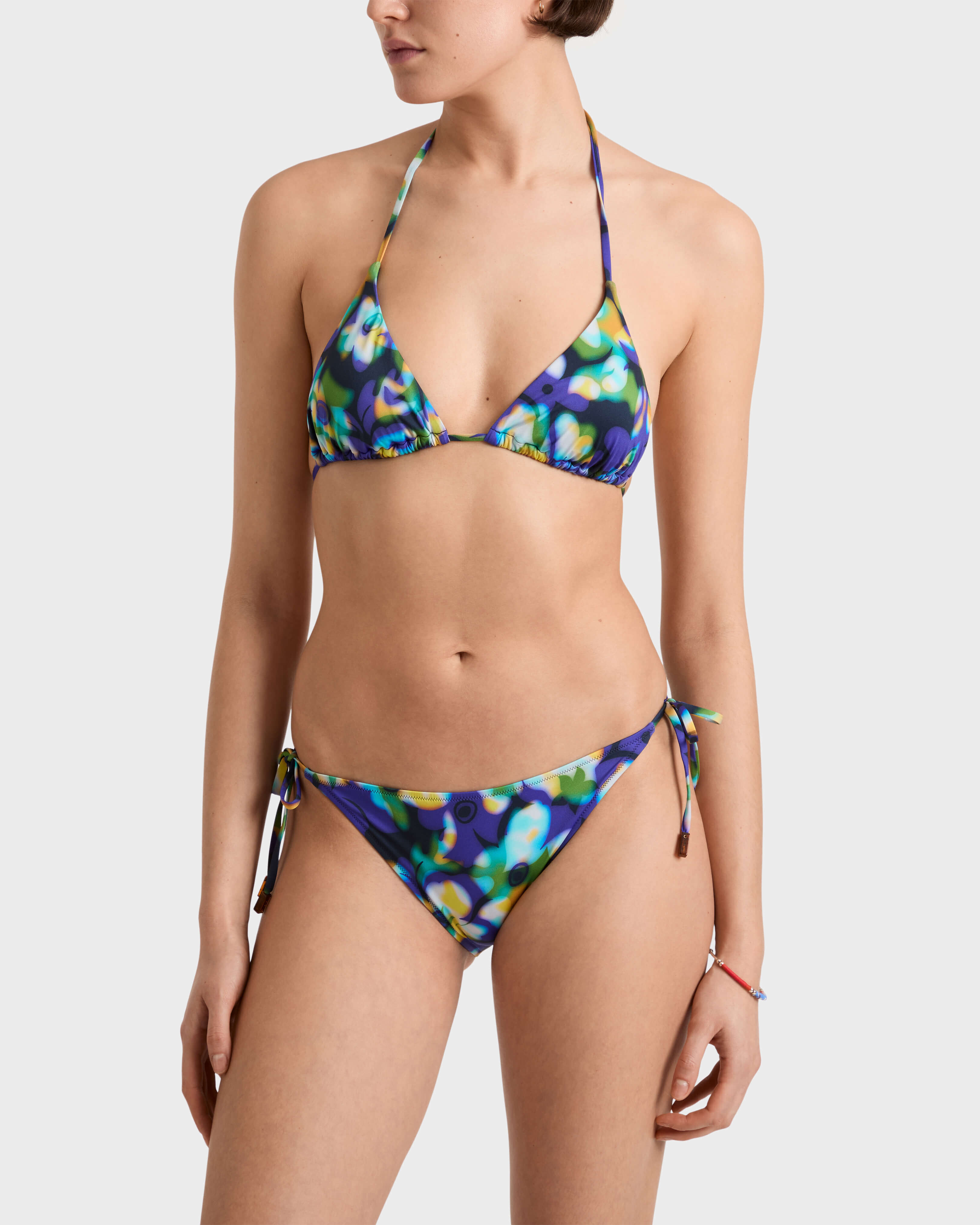 Bas de maillot de bain à nouer femme Frangipanier Trouble BLEU MARINE frontworn view