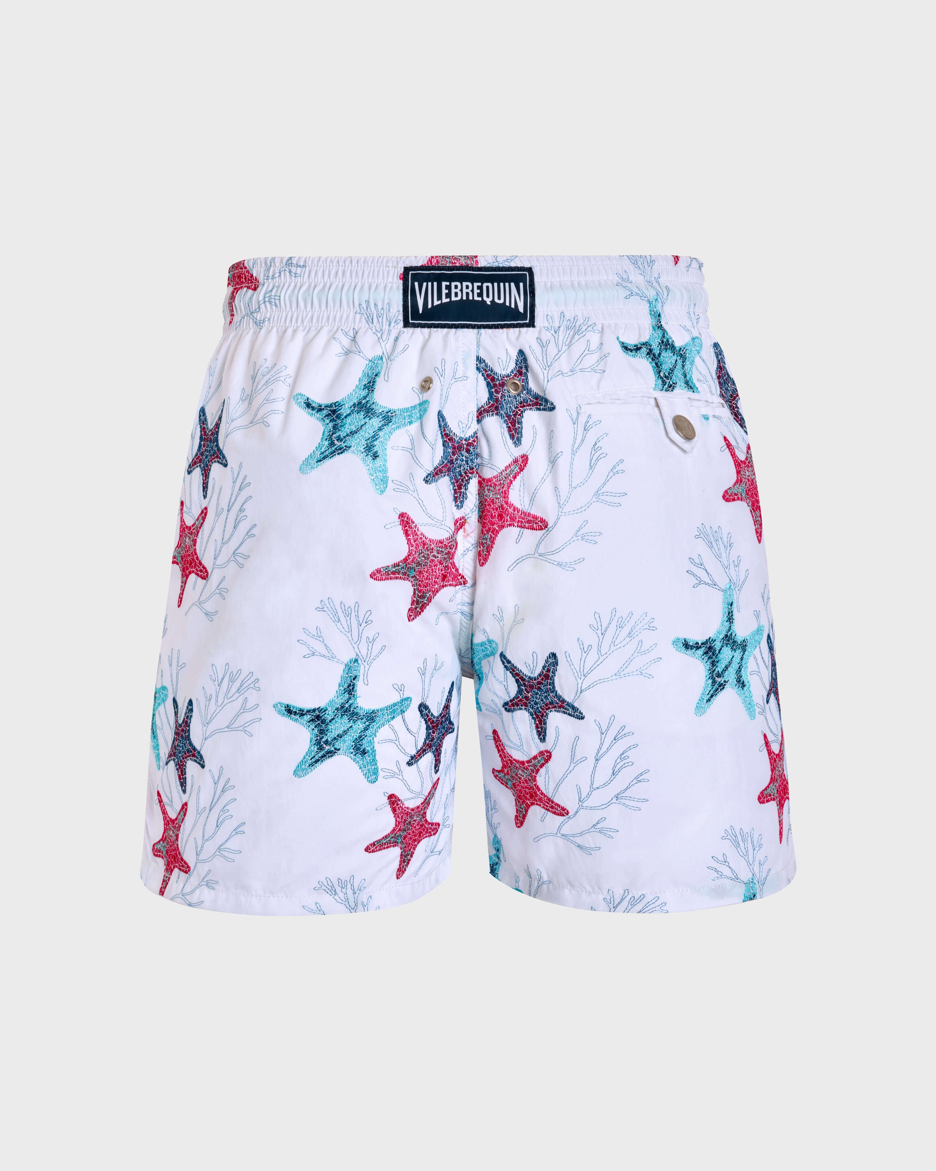 Men Swim Shorts Embroidered Glowed Stars - Limited Edition WHITE back view
