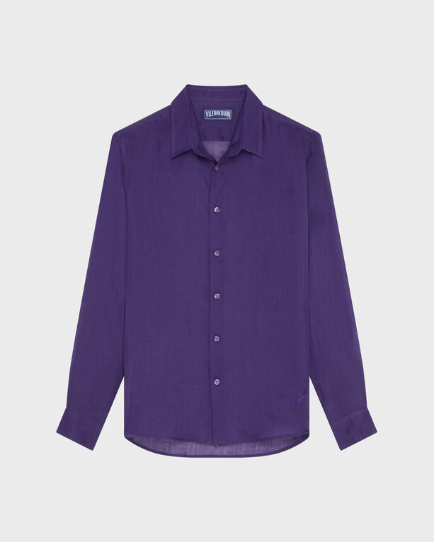Vilebrequin Men Solid Ramie Shirt In Purple